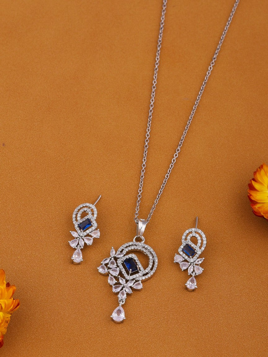 AD Diamond Studed Pendent Set With Earring