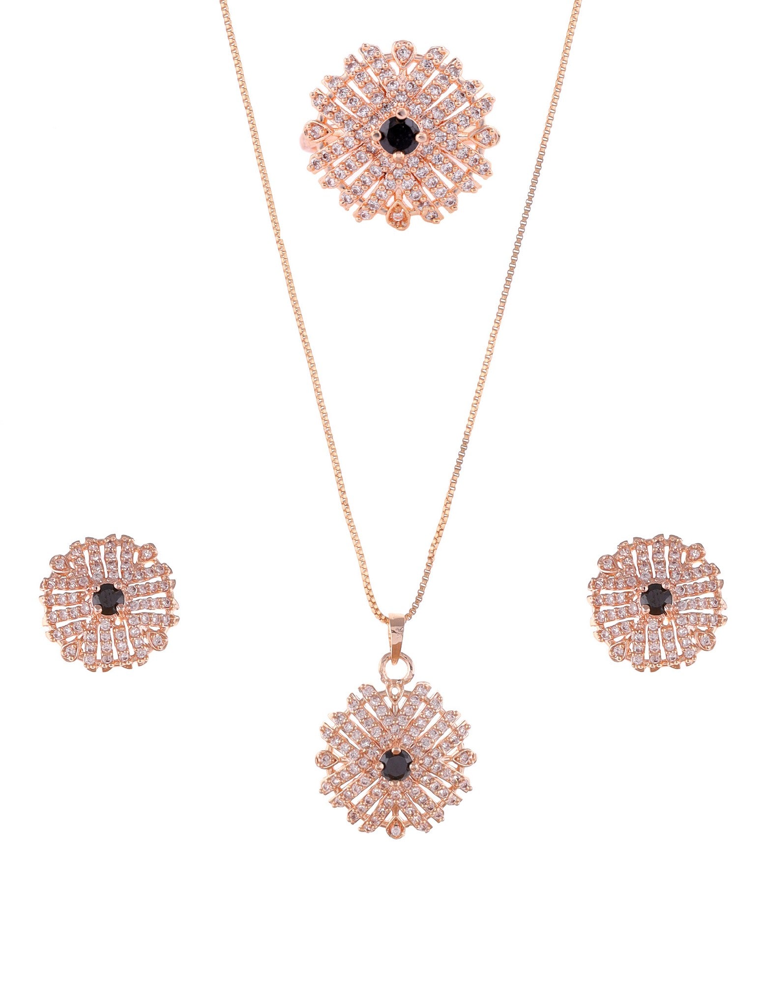 Gold-plated AD Diamond Studed Pendent Set With Earring And Ring