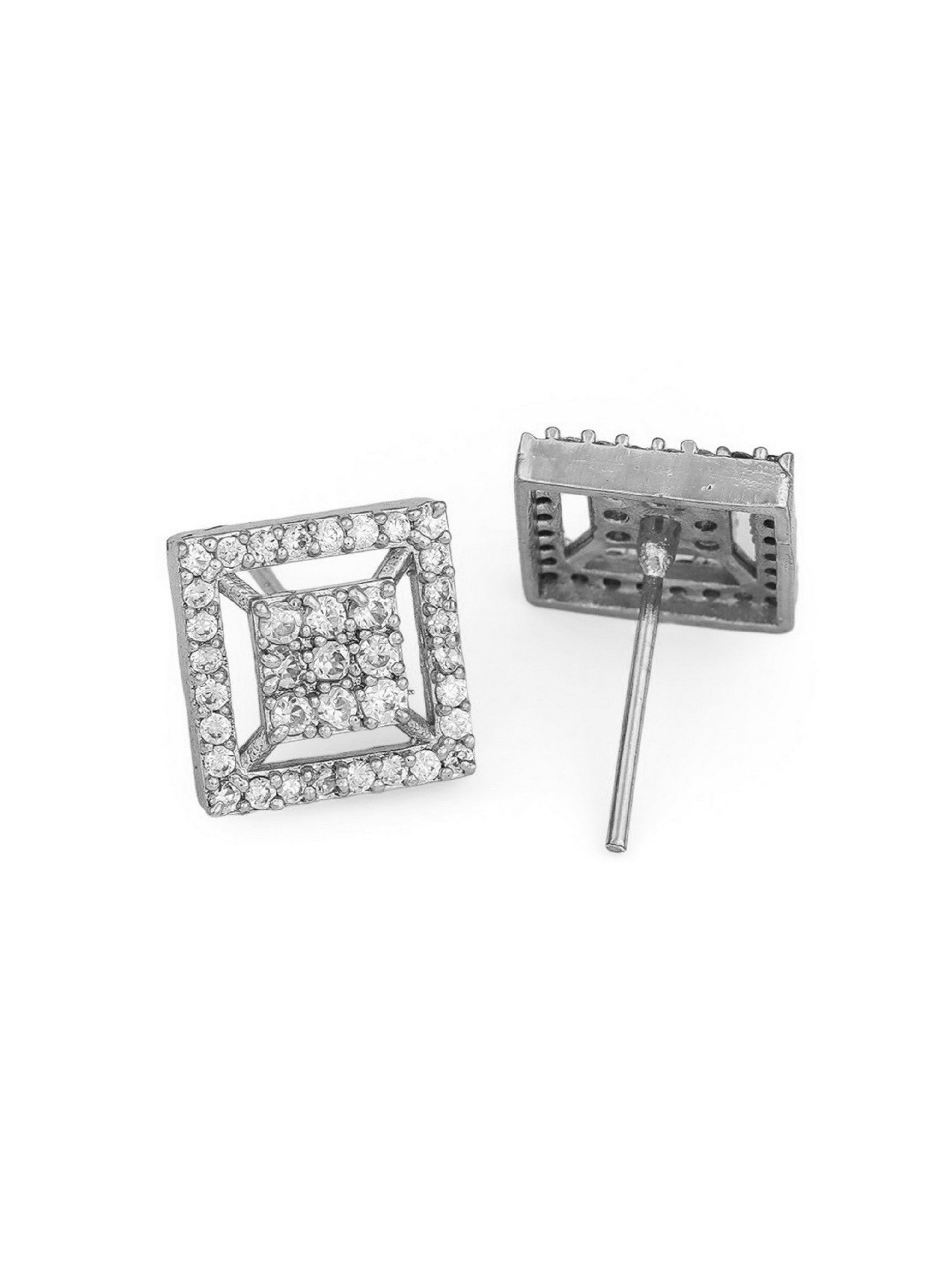 Silver Plated Square Shape Earring With Studed AD Diamond