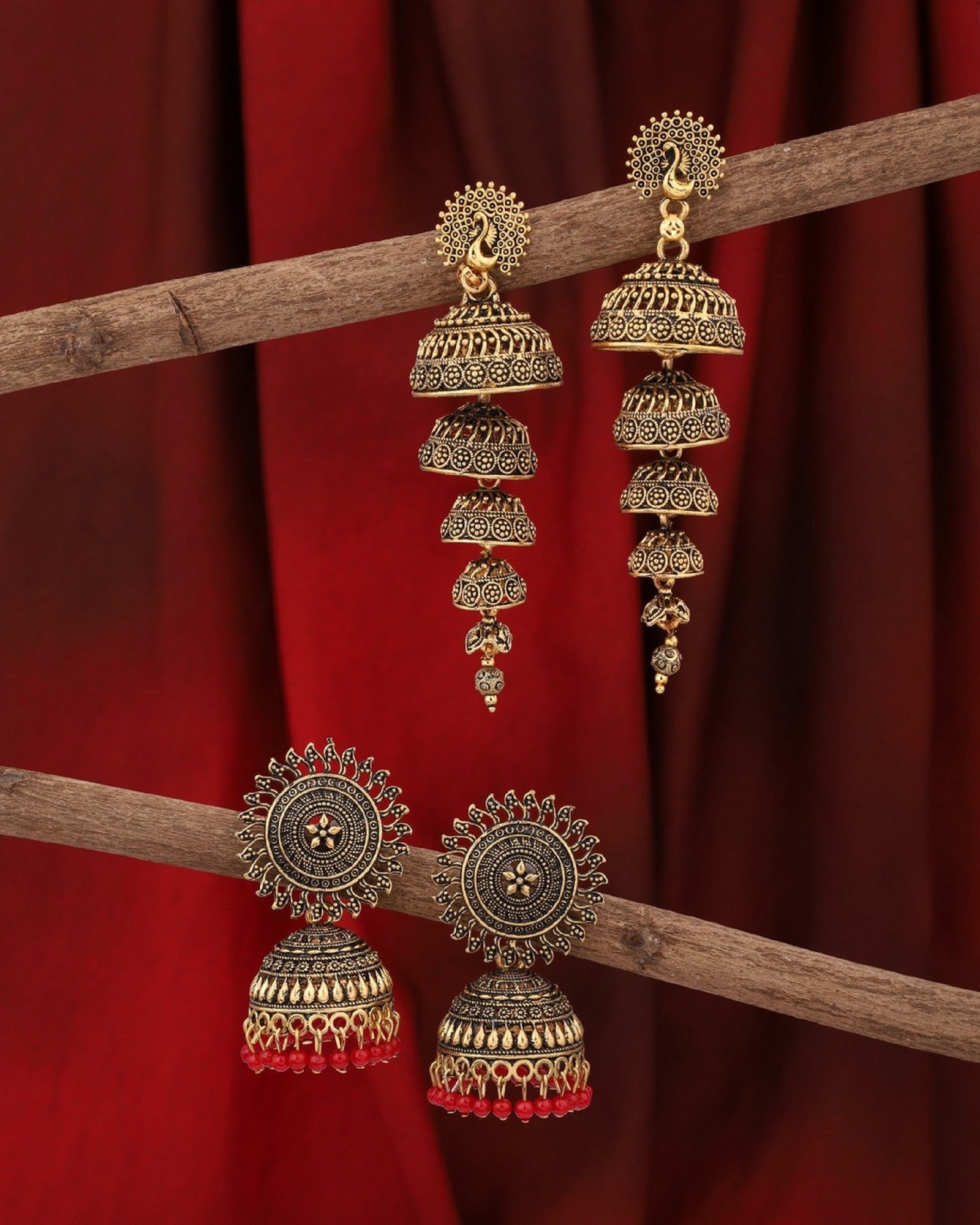 Gold Plated Jumkha Earrings Pack of 2