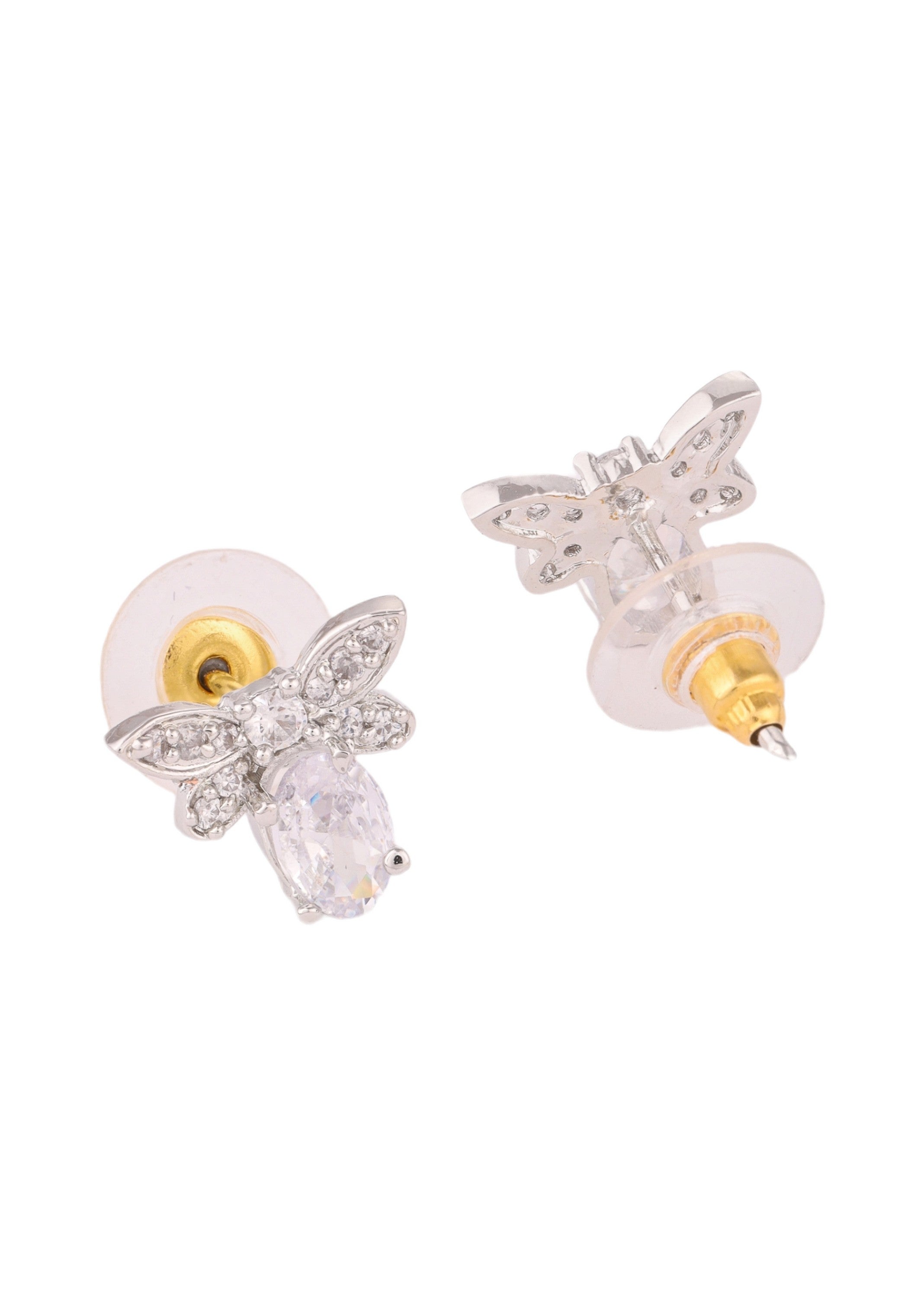 Rhodium Plated Bumble bee Shape Earring With Studed AD Diamond