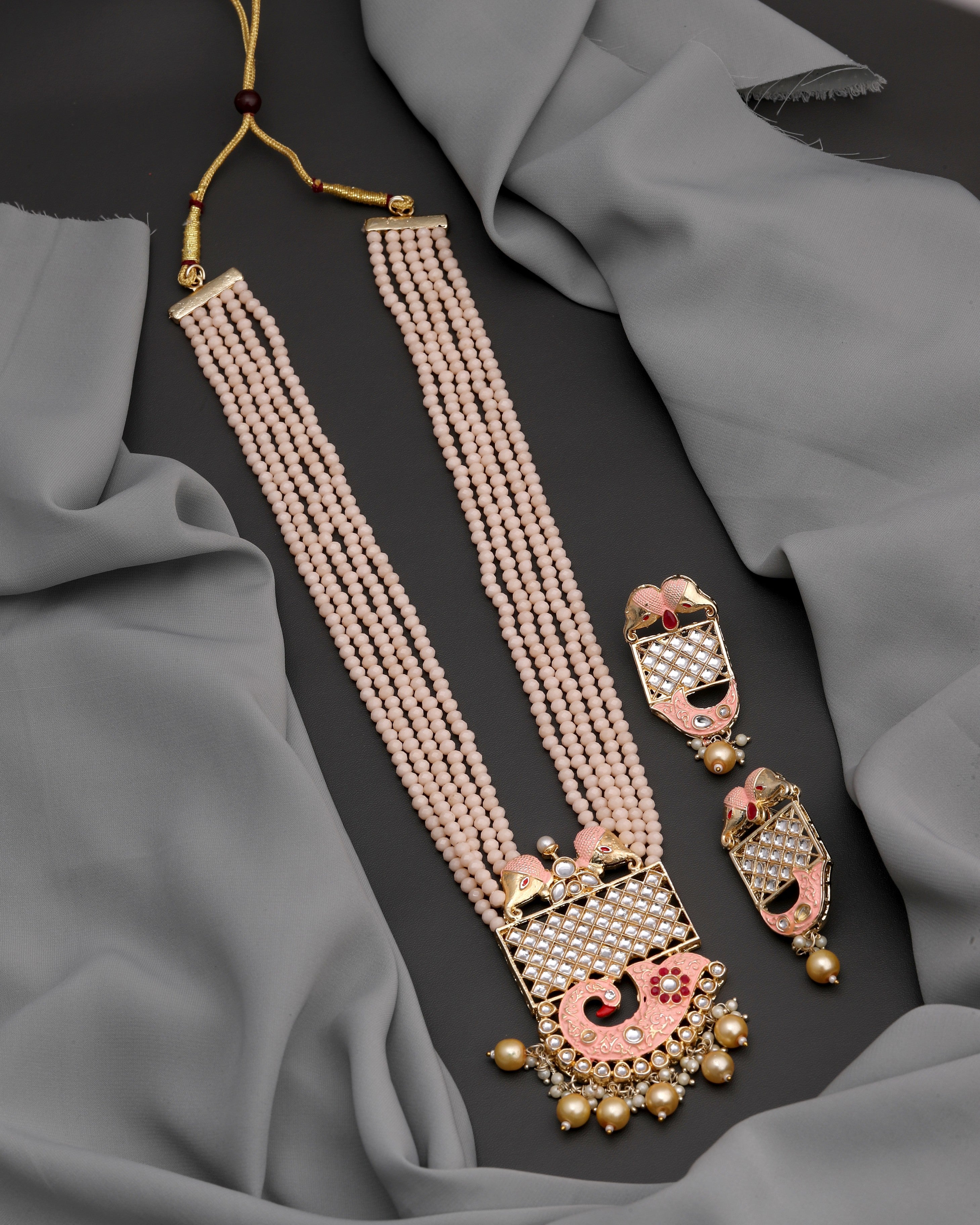 TRADITIONAL JAIPURI PEACH NECKLACE SET FOR WOMEN