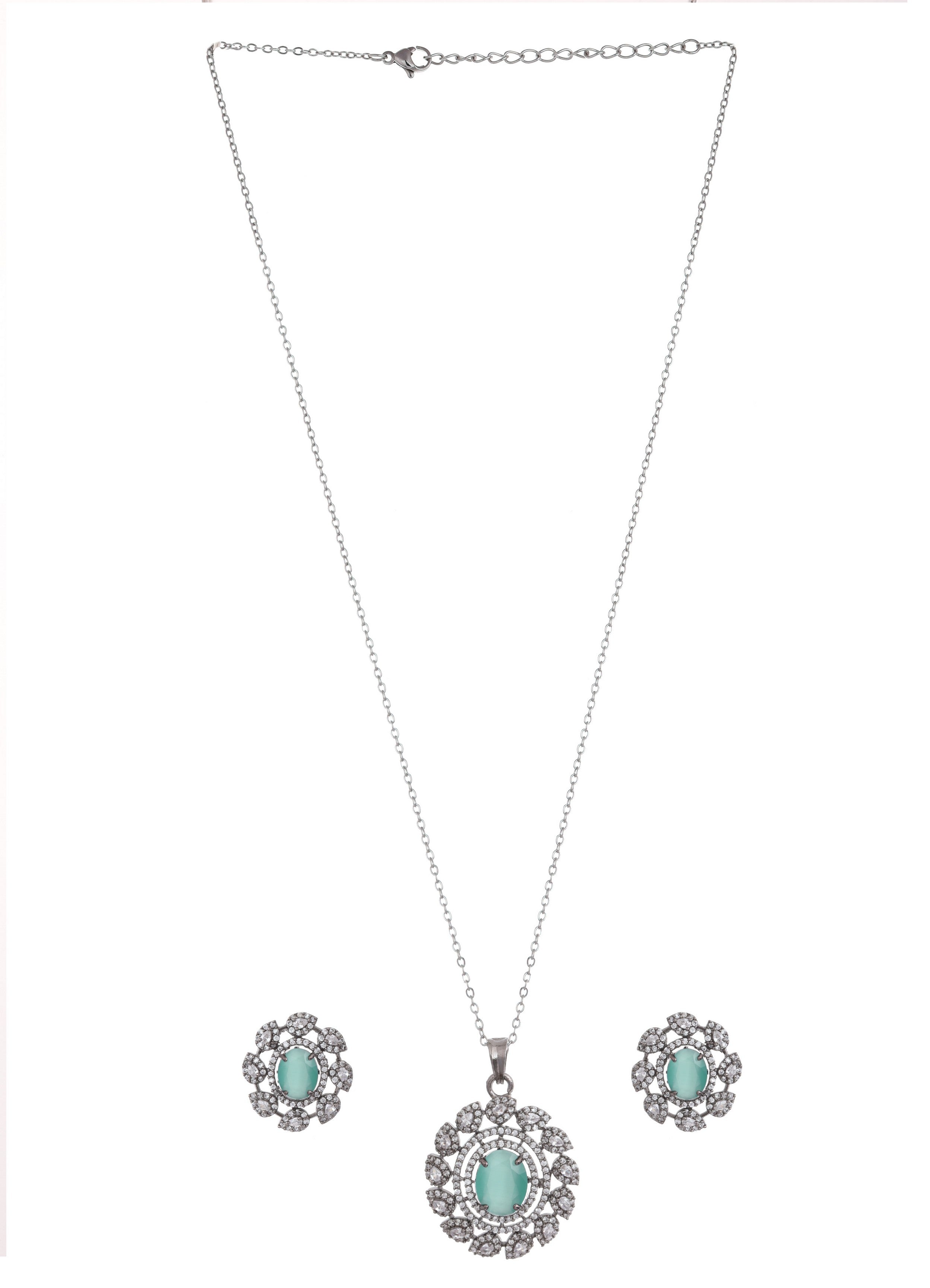 AD Diamond Studed Pendent Set With Earring