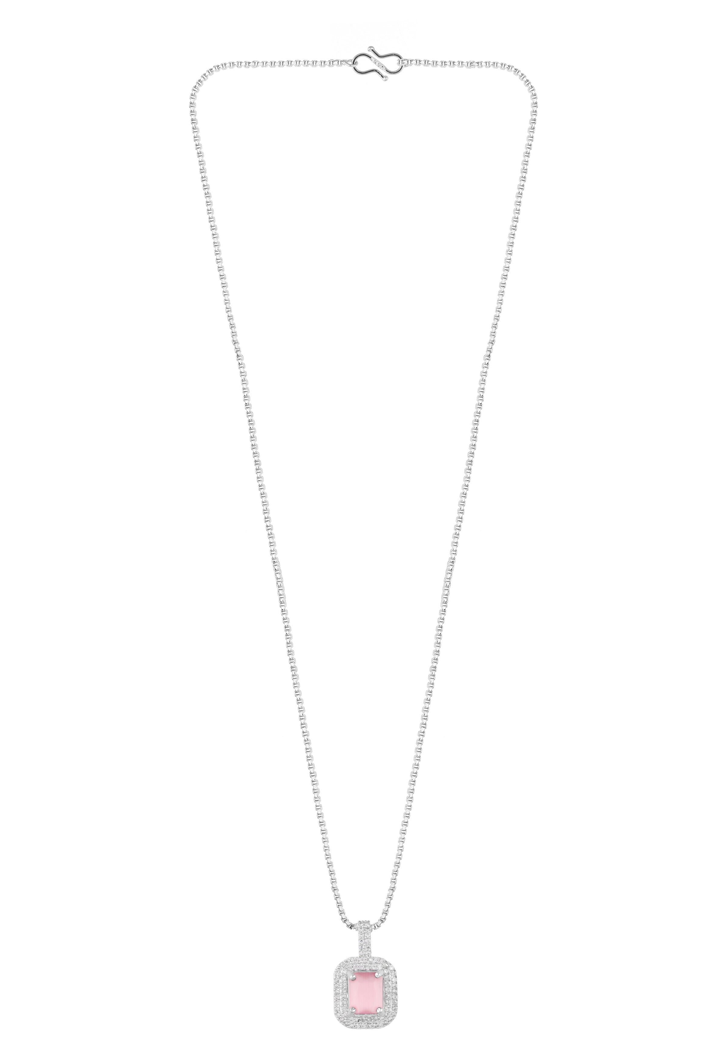 Rhodium Plated Cubic Zirconia Studded Pendant with Chain