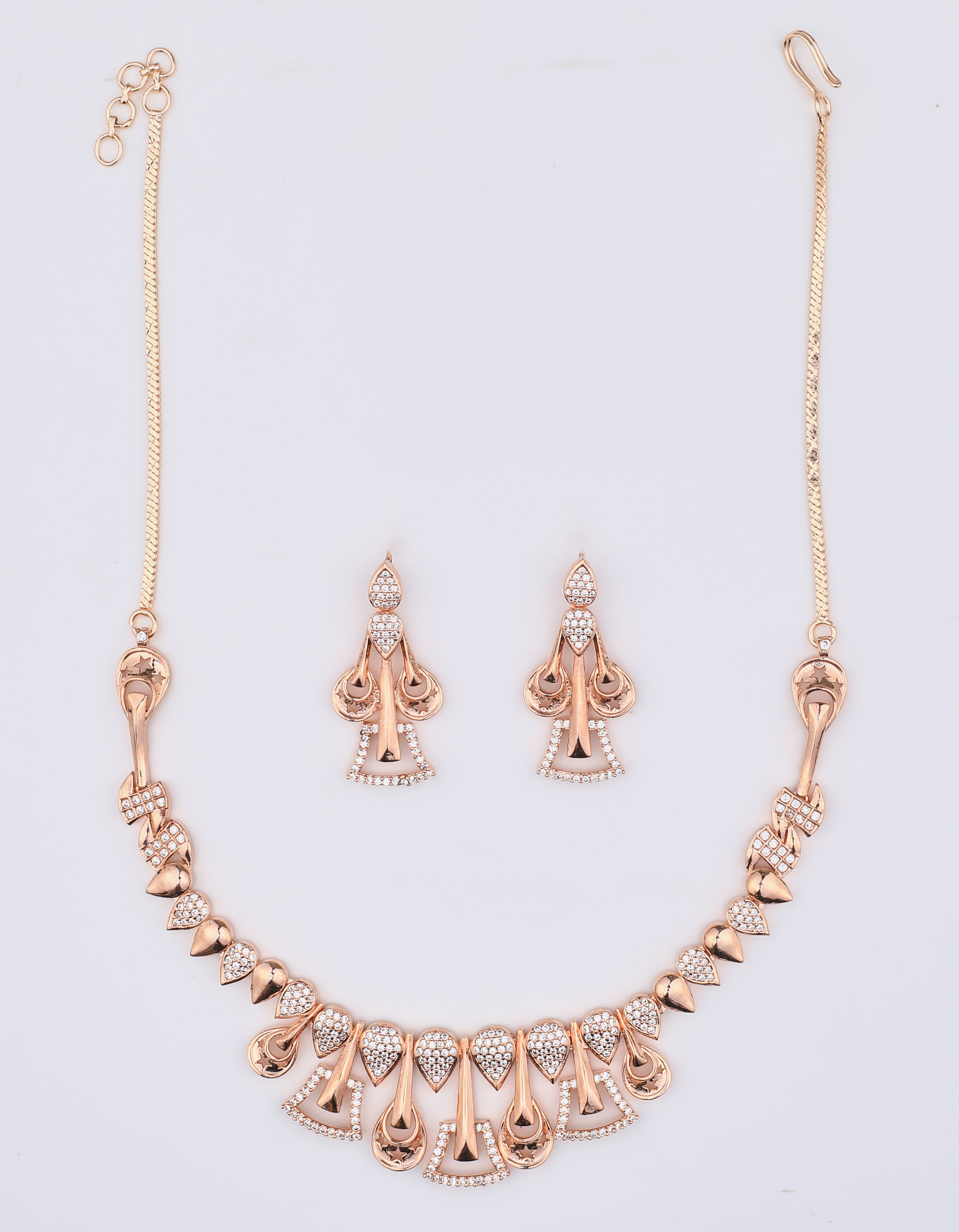 Rhodium Plated Cubic Zircons Studded With Multi Tear Drop Necklace Set.