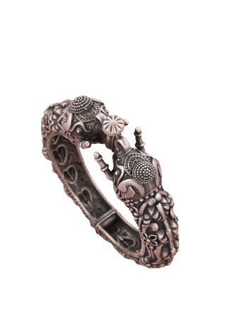 Oxidised Silver Toned Elephant Design Tribal Kada Bracelet
