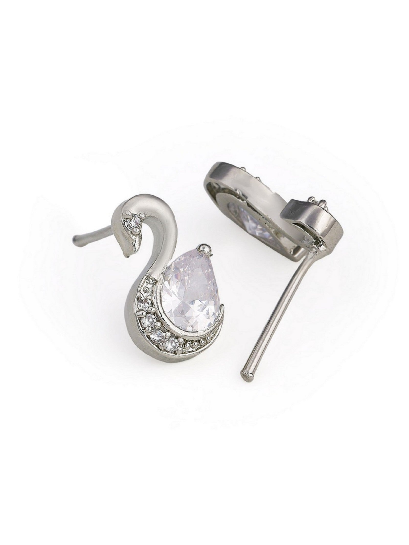 Silver Plated Duck Shape Earring With White Diamond