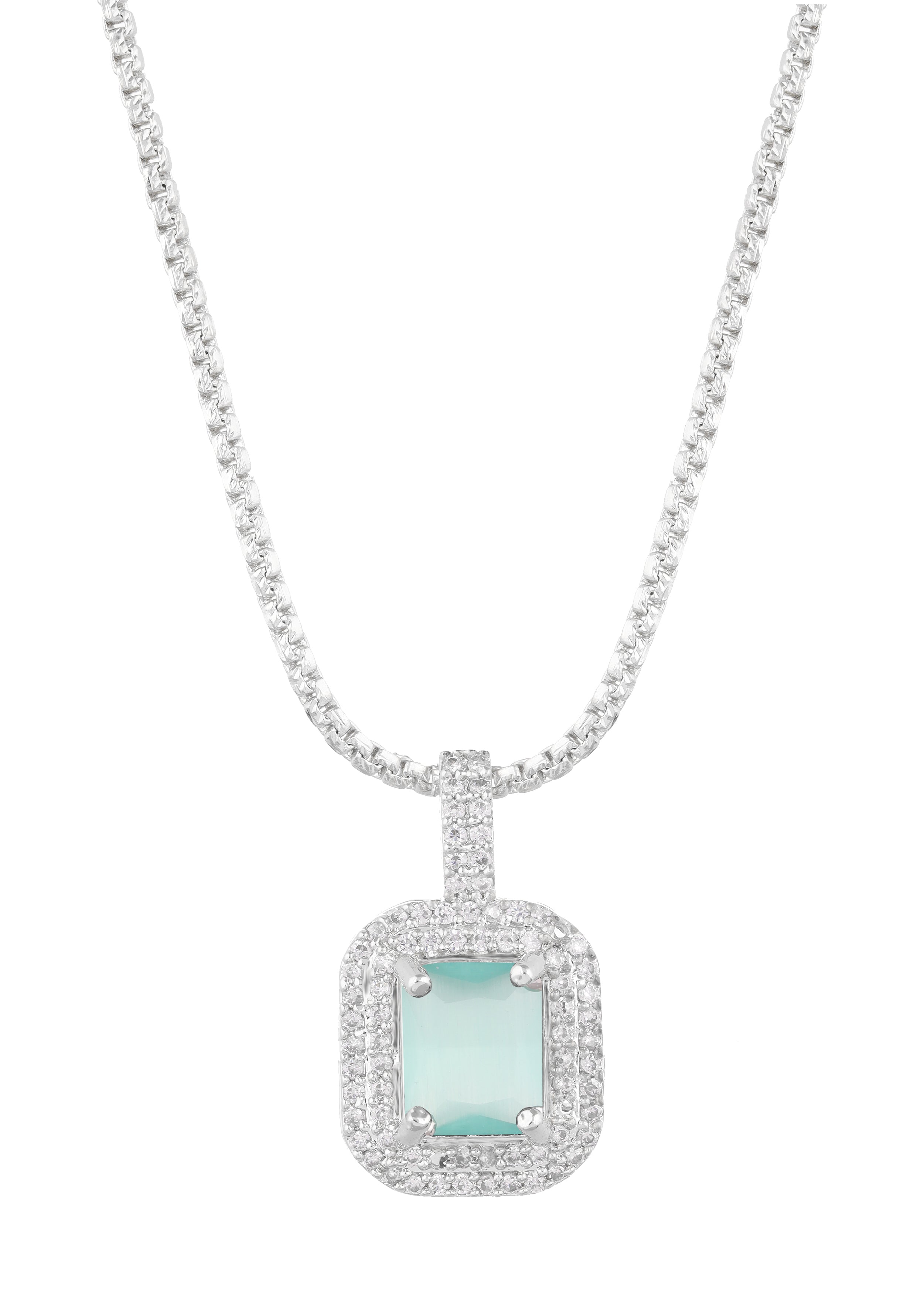 Rhodium Plated Cubic Zirconia Studded Pendant with Chain