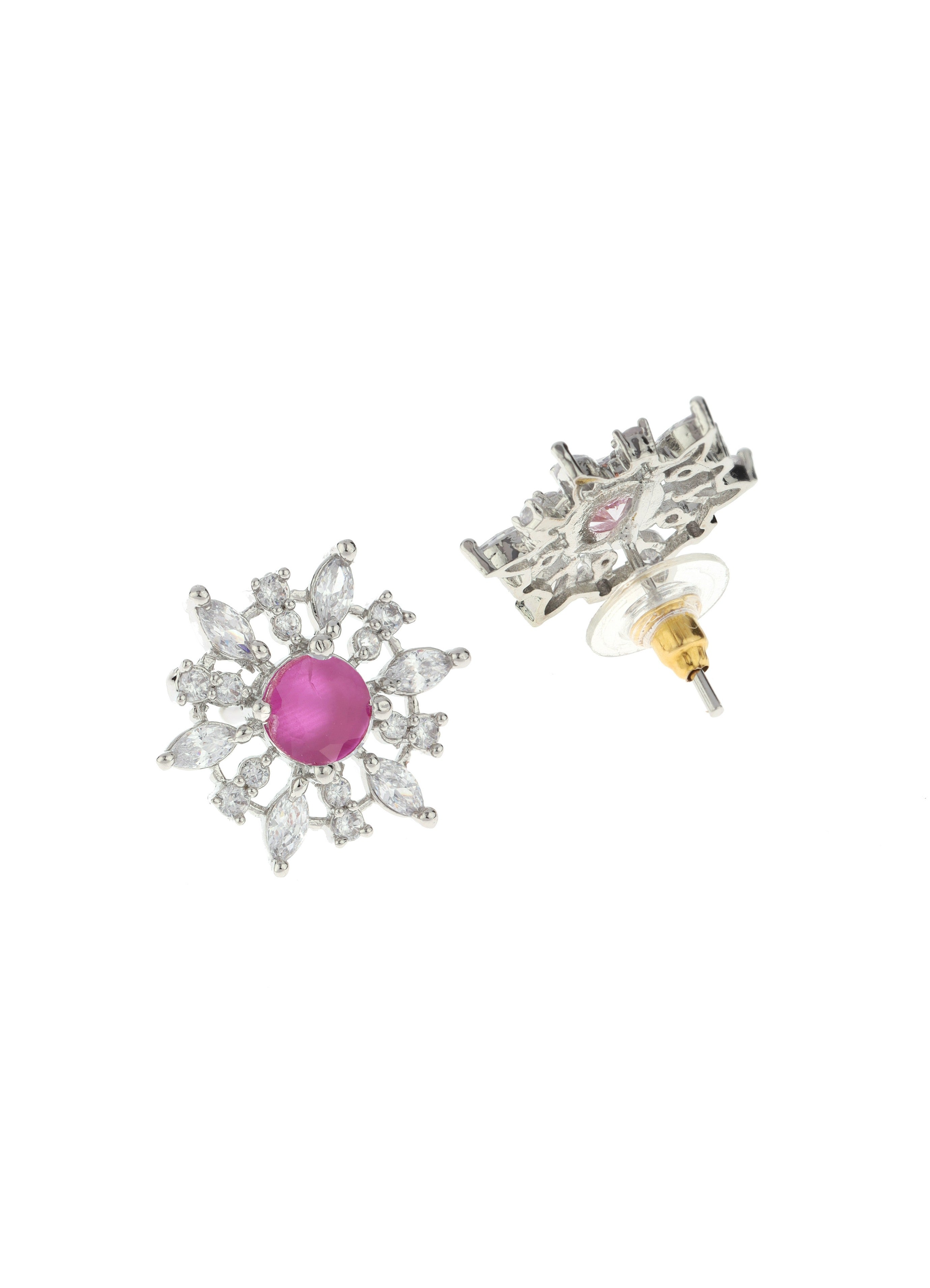 Vita Bella Pink Diamond Silver Plated Earring With Studed AD Diamond
