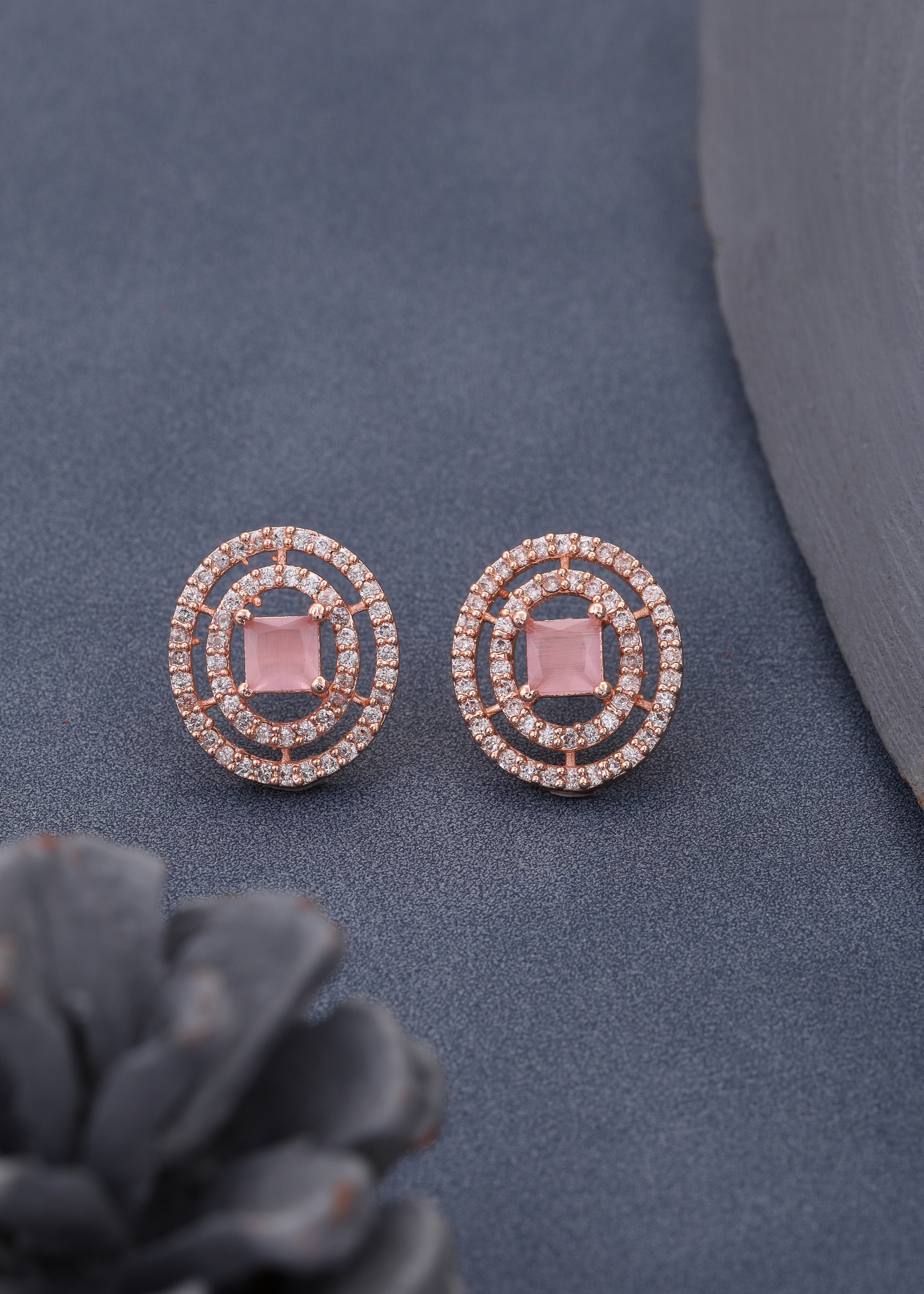 Rose Gold Plated Oval Cut AD Diamond Studed Earring