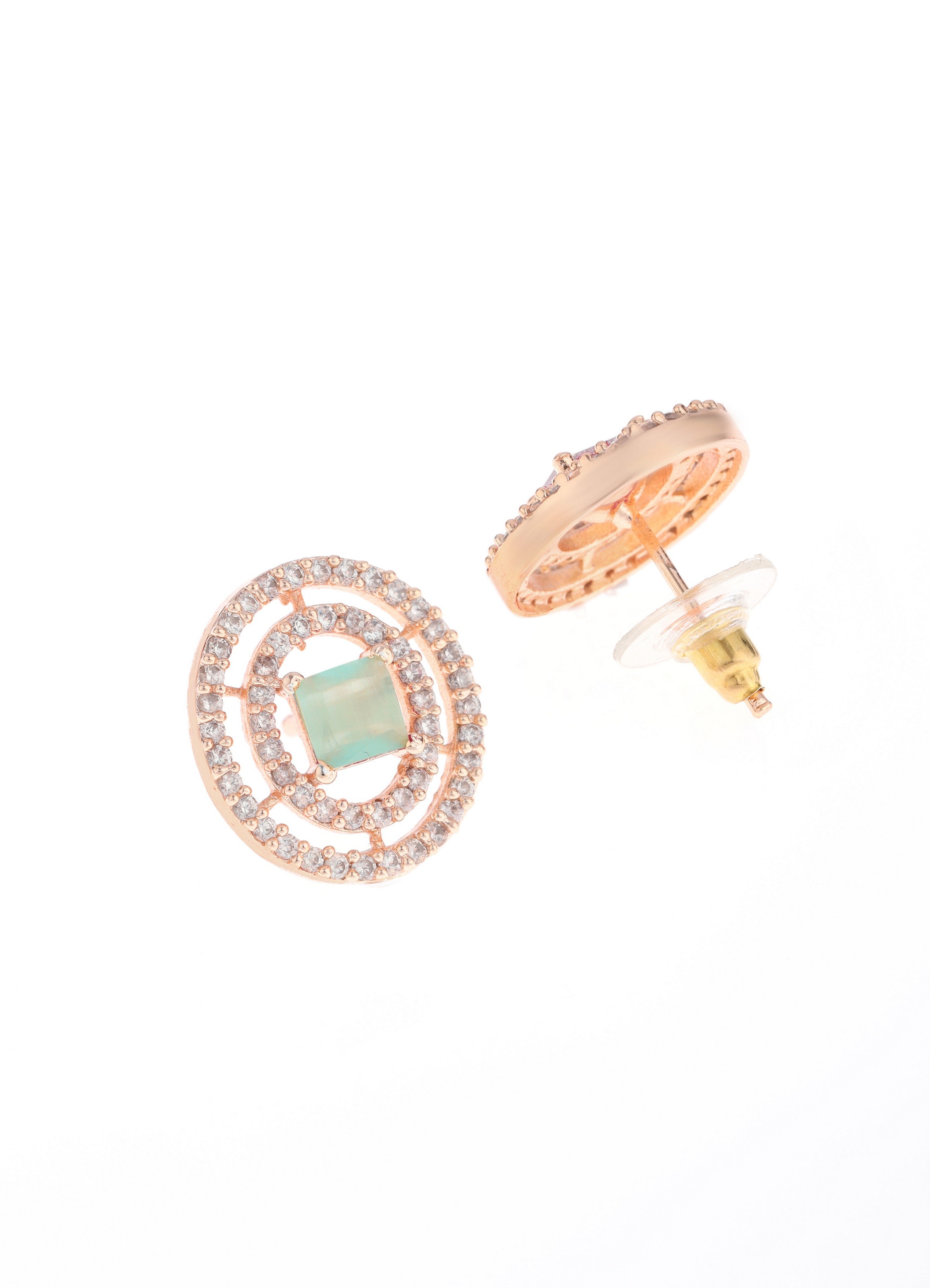 Rose Gold Plated Oval Cut AD Diamond Studed Earring