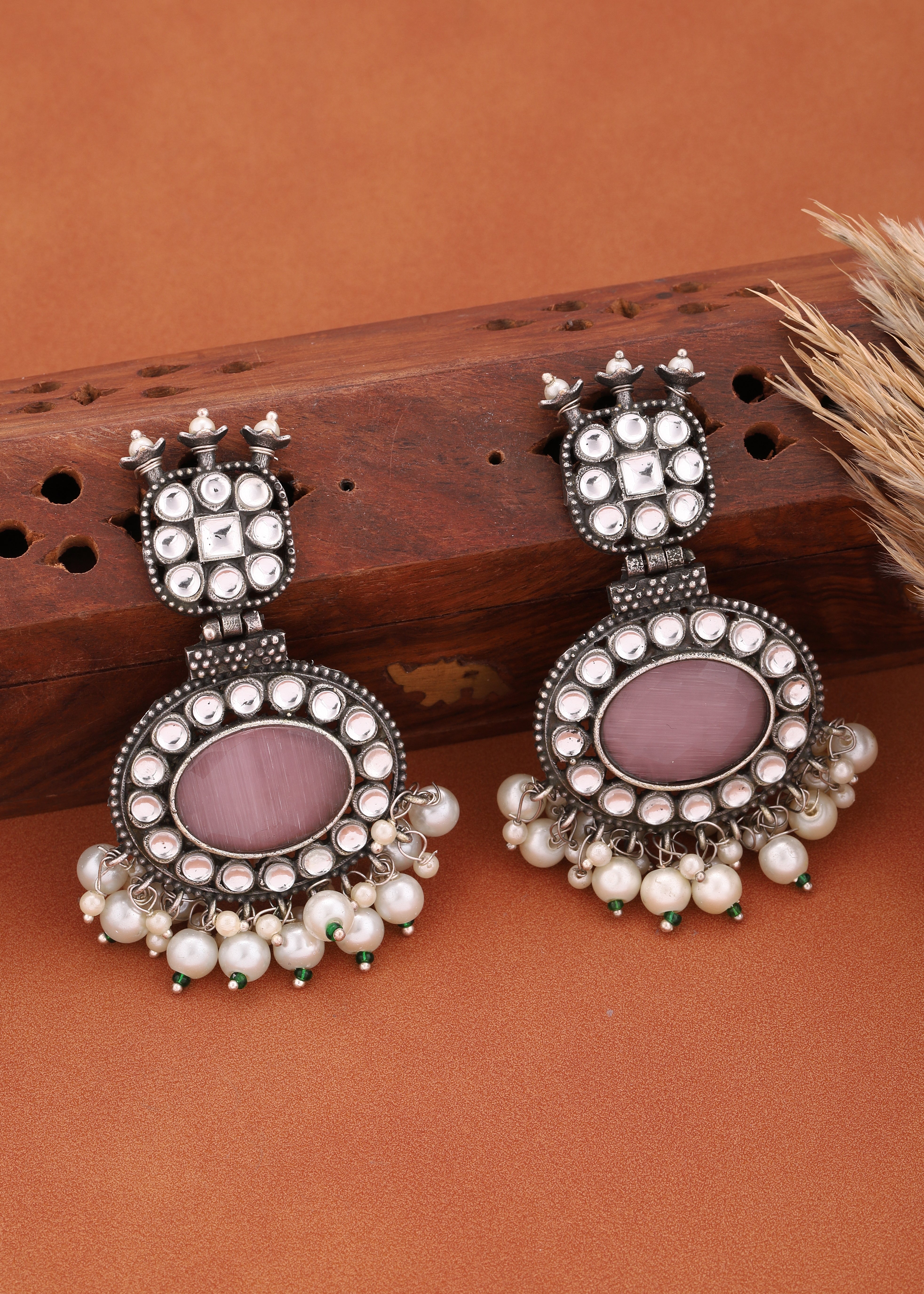 Silver-Toned Oxidized Traditional  Earrings