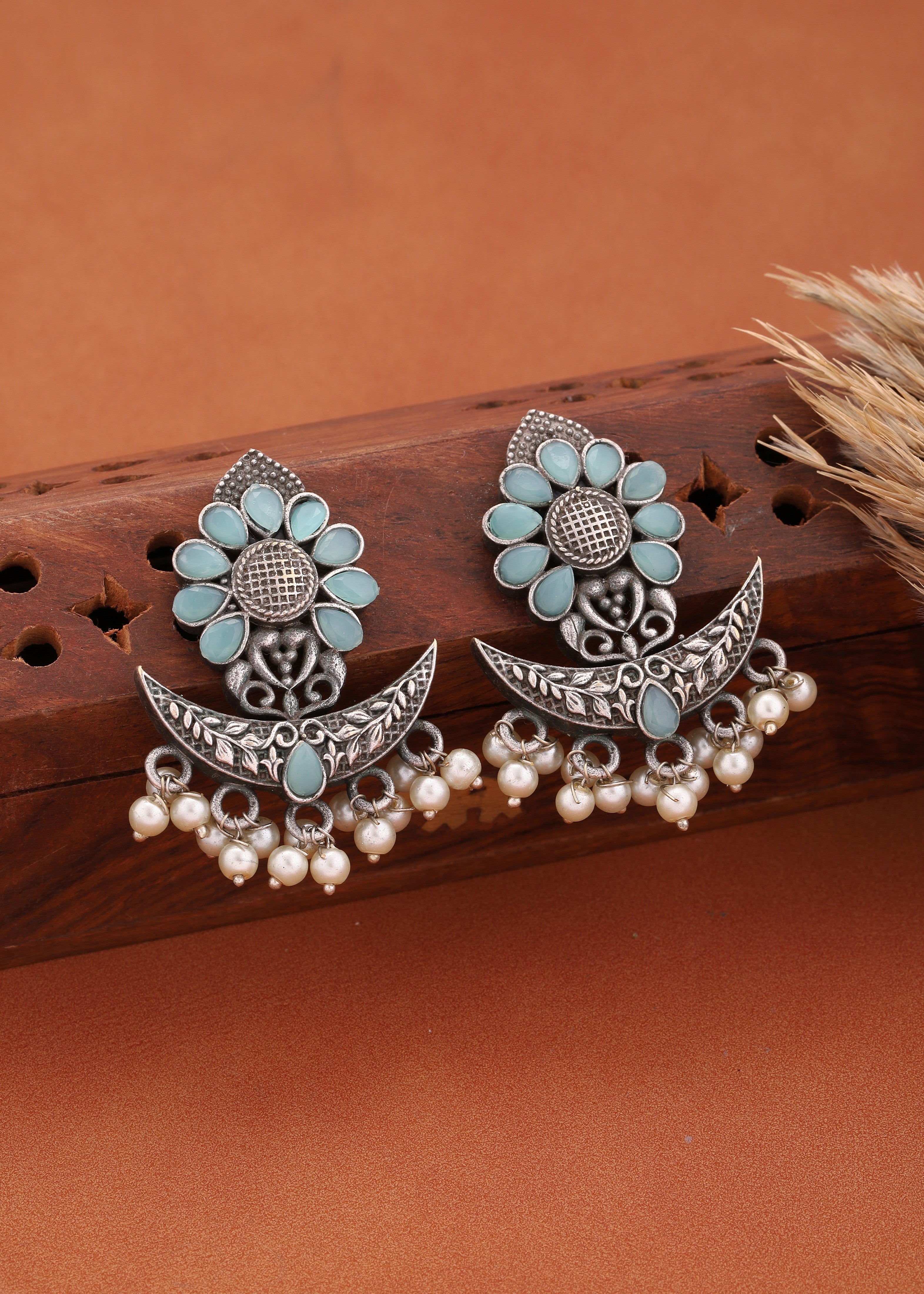 Silver-Toned Oxidized Traditional Earrings