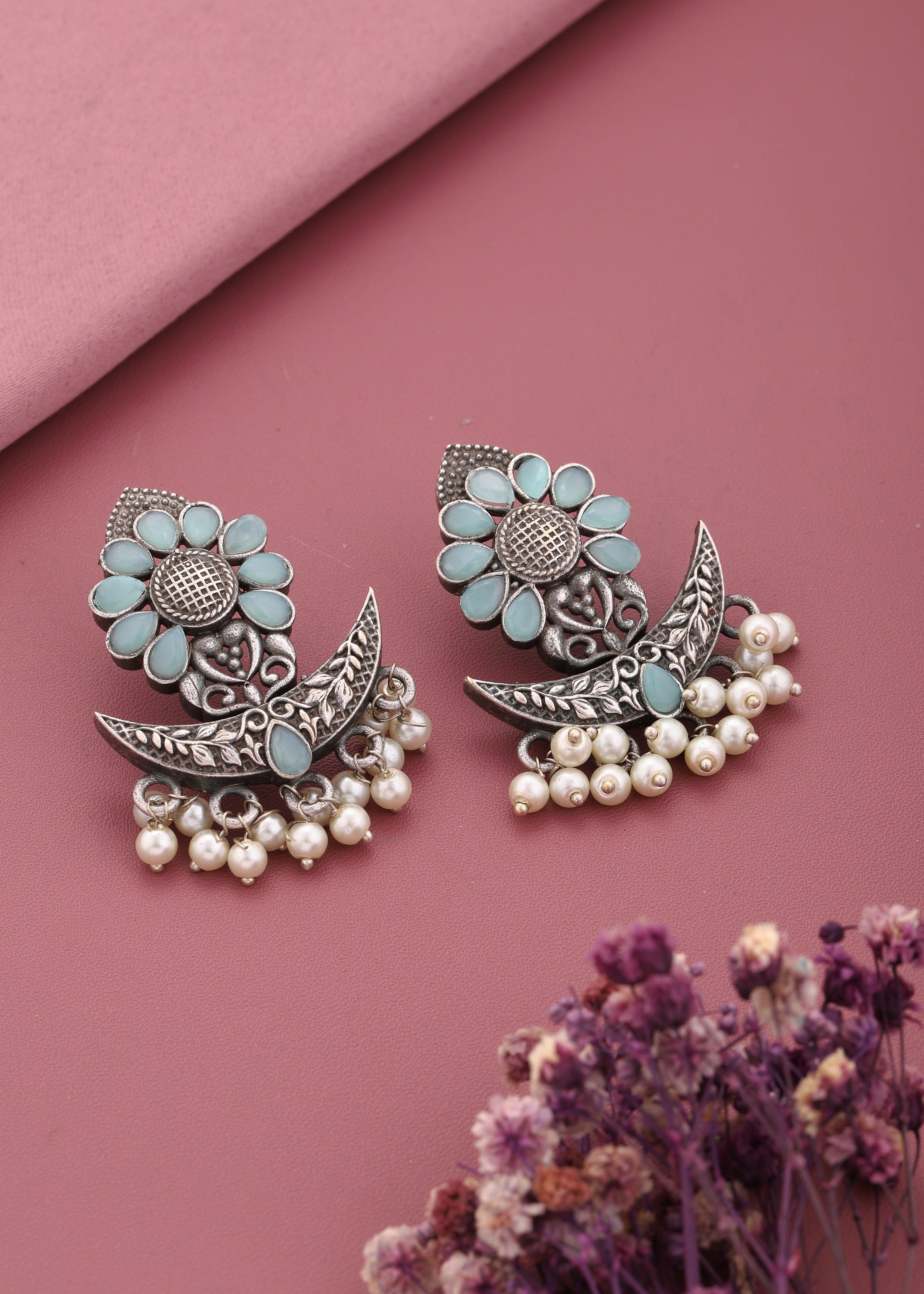 Silver-Toned Oxidized Traditional  Earrings