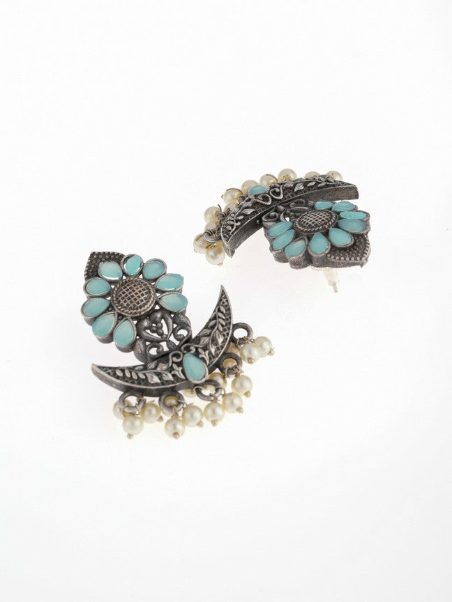 Silver-Toned Oxidized Traditional Earrings