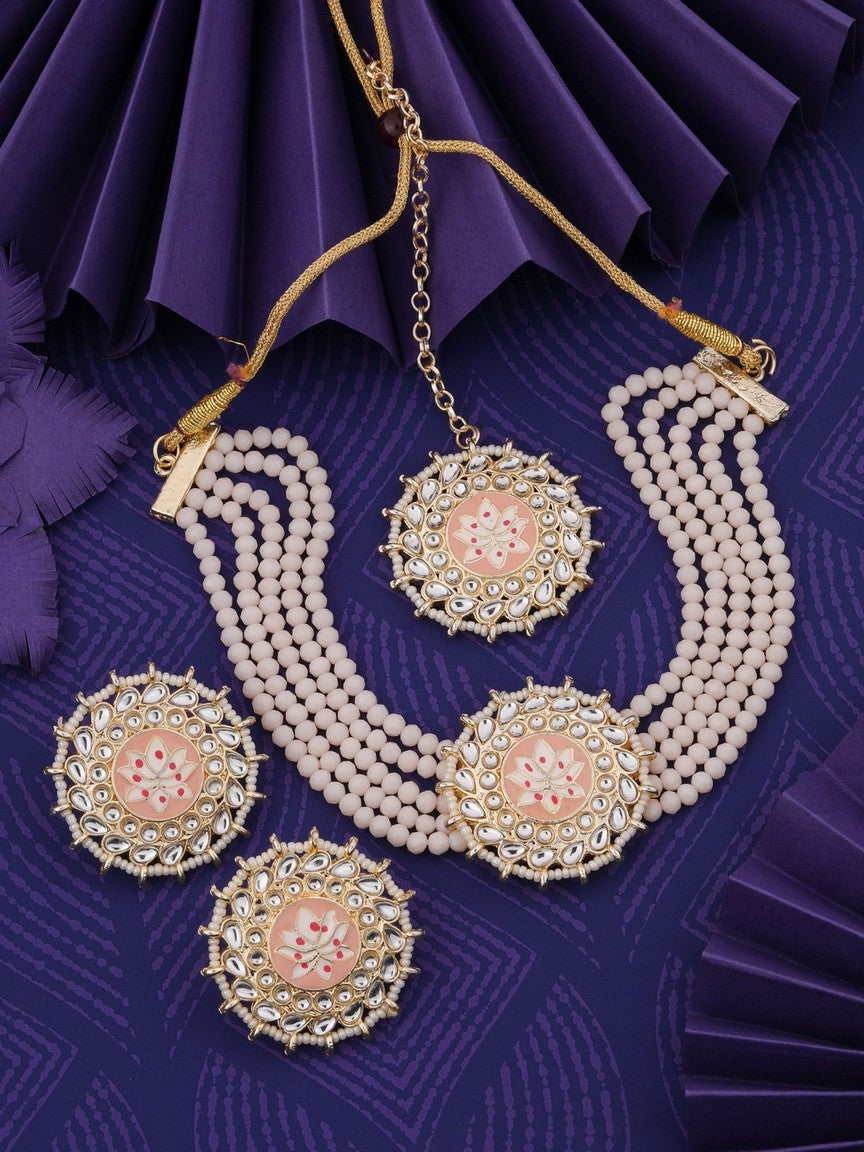 Pink Meenakari Kundan & Beads Ethnic Necklace Set