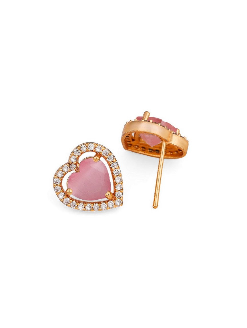 Rose Gold Plated Heart Shape With AD Diamond Studed Earring