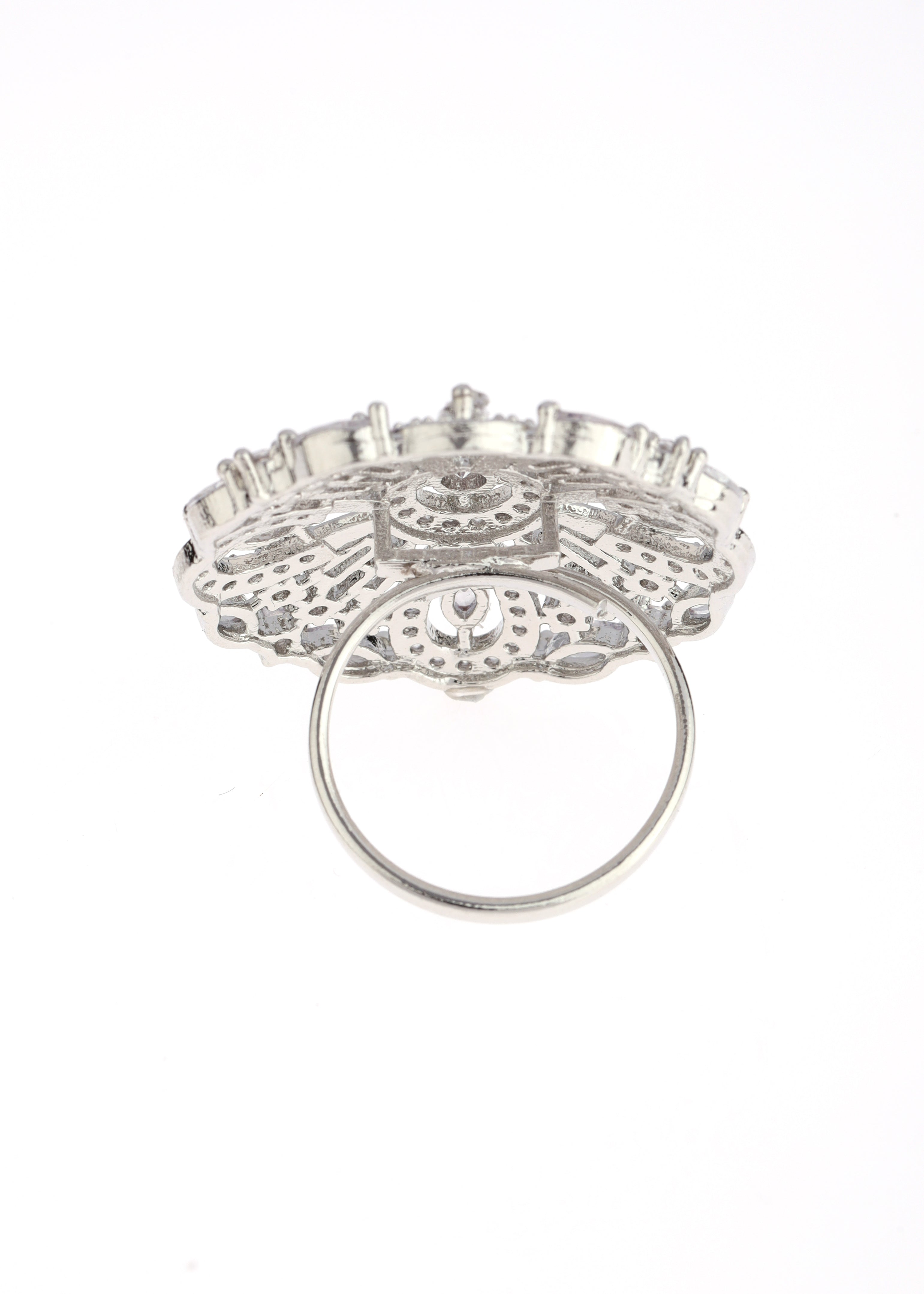 Silver-Plated & White AD Stone-Studded Ring