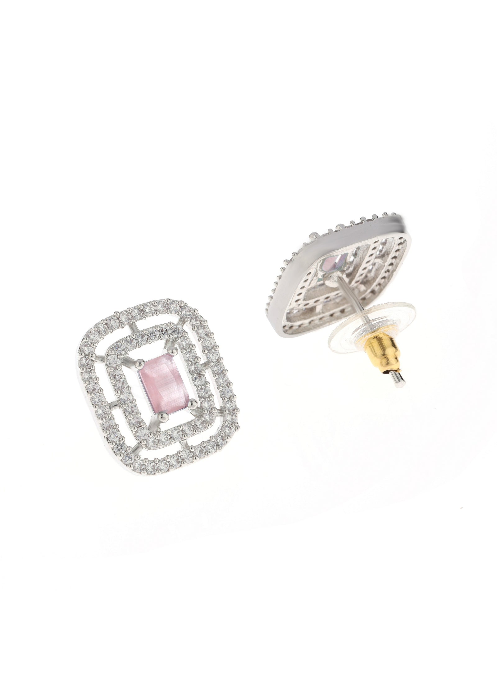 Rose Gold Plated Square Shape Earring With Studed AD Diamond