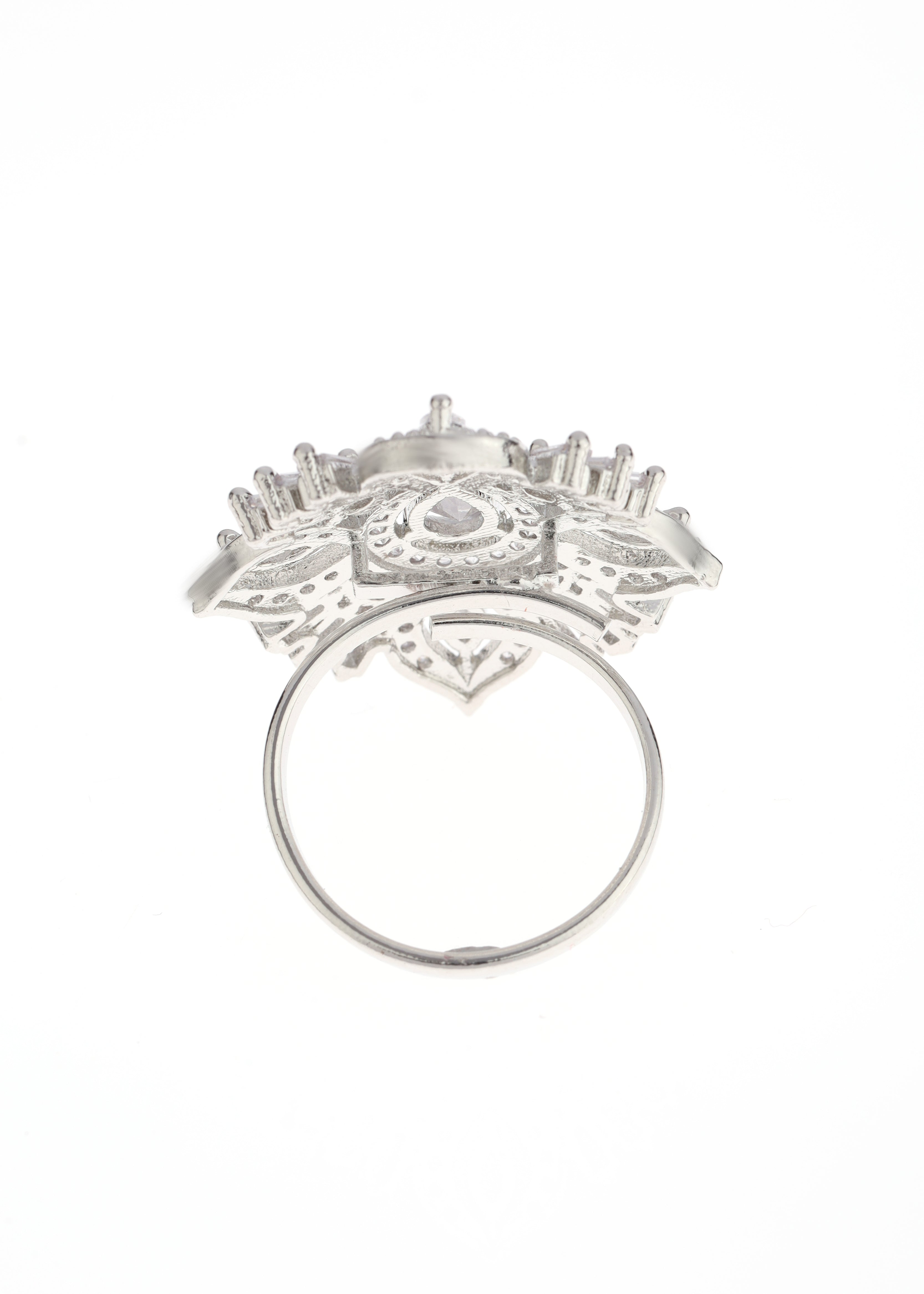 Silver-Plated & White AD Stone-Studded Ring