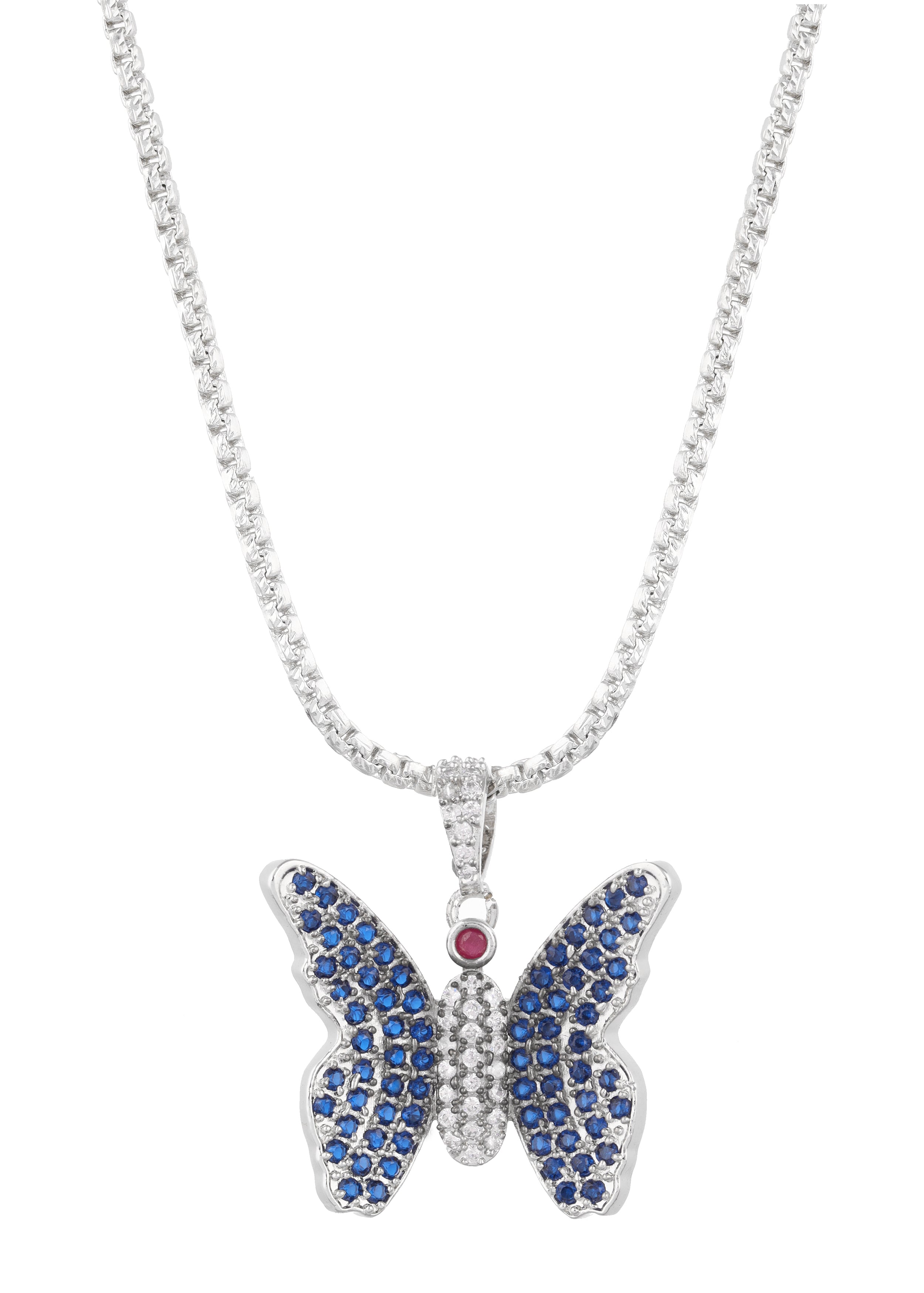 Vita Bella Rhodium Plated Cubic Zirconia Studded Butterfly Pendant with Chain
