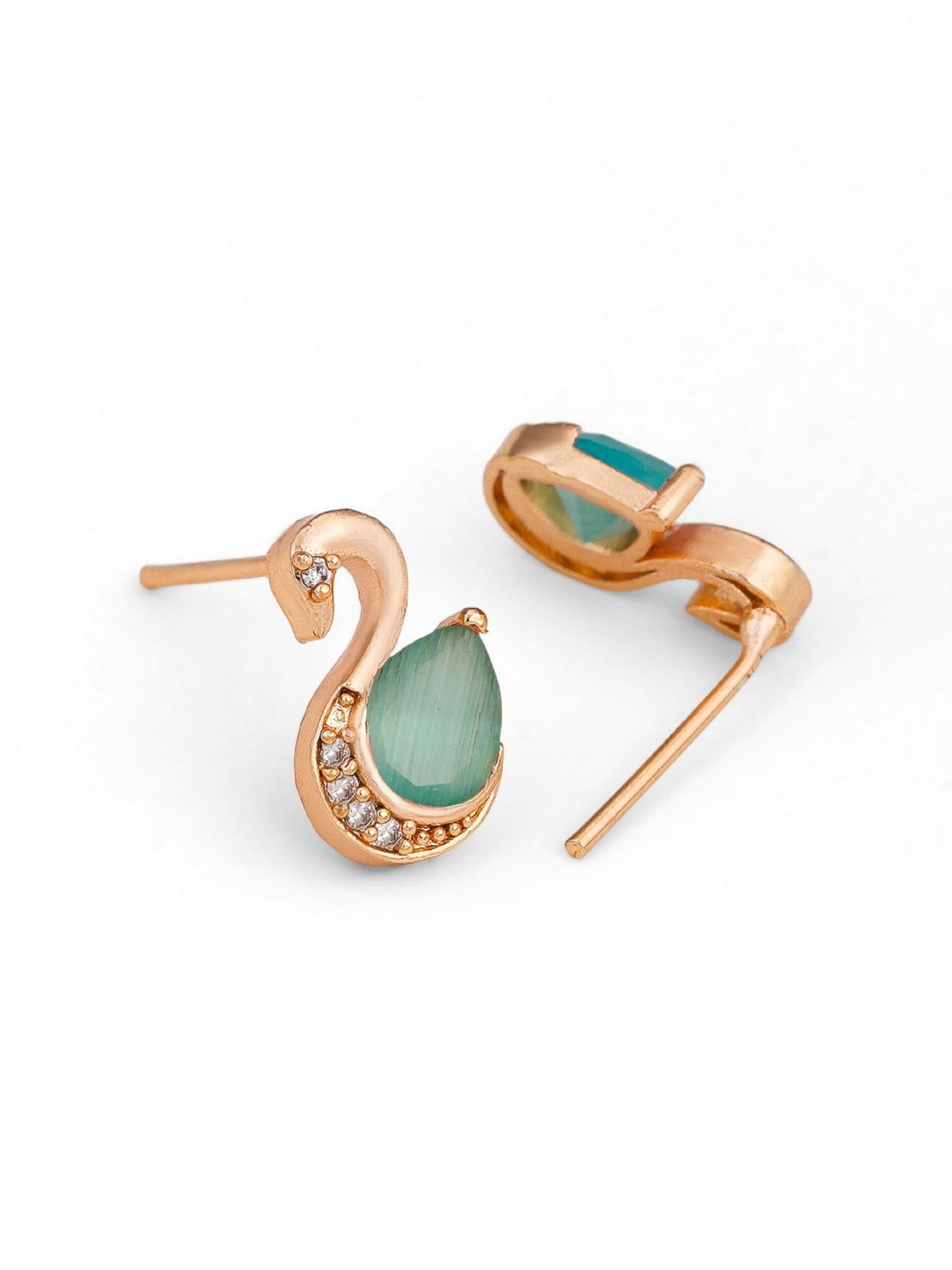 Rose Gold Plated Duck Shape Earring With Sea Green Diamond