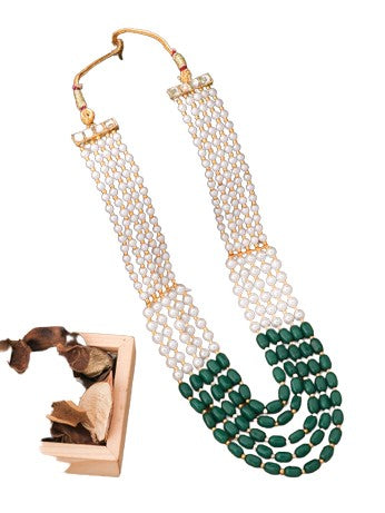 Green & Off-White Gold-Plated Beaded Layered Necklace