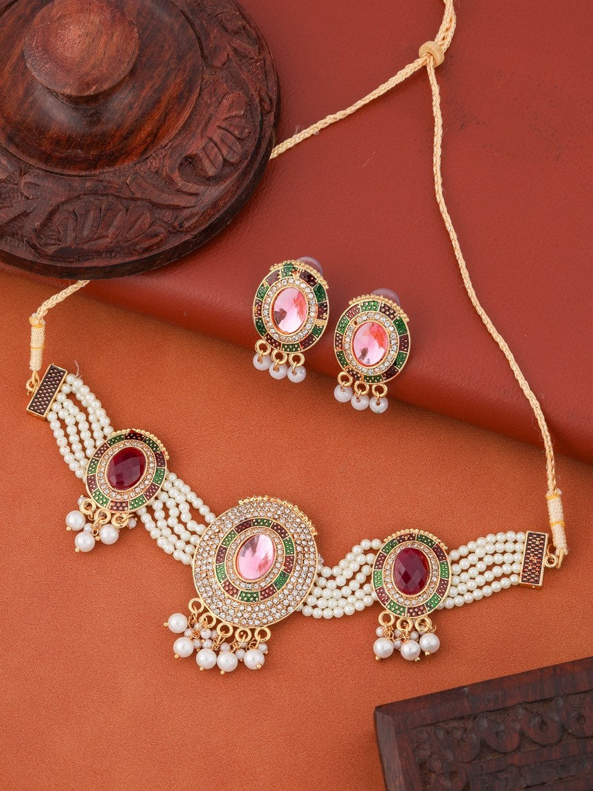 TRADITIONAL WEAR MOTI MALA NECKLACE WITH EARRING