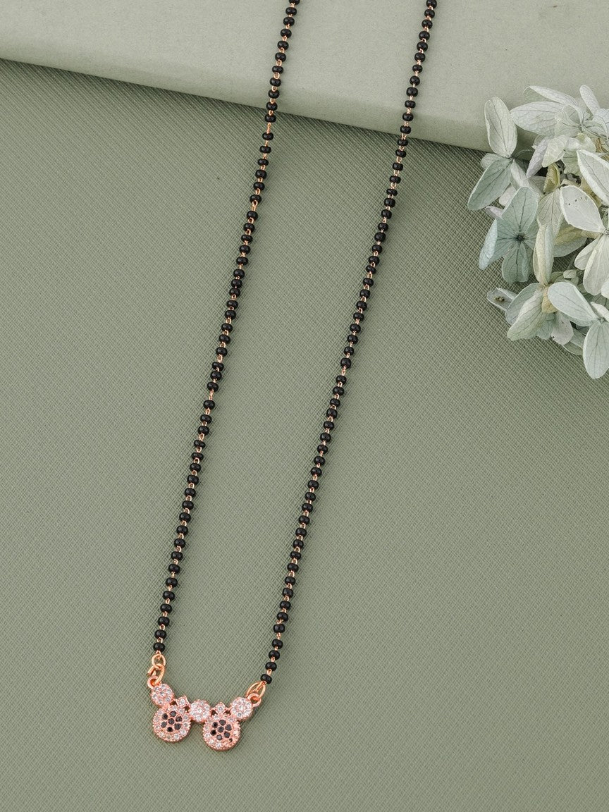 Rose Gold-Plated & White AD Stone-Studded Mangalsutra
