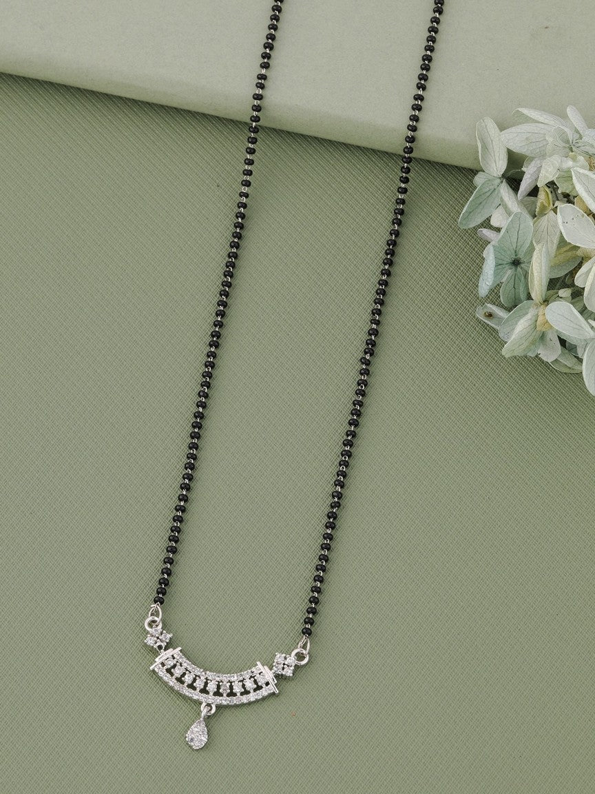 Silver-Plated & White AD Stone-Studded Mangalsutra