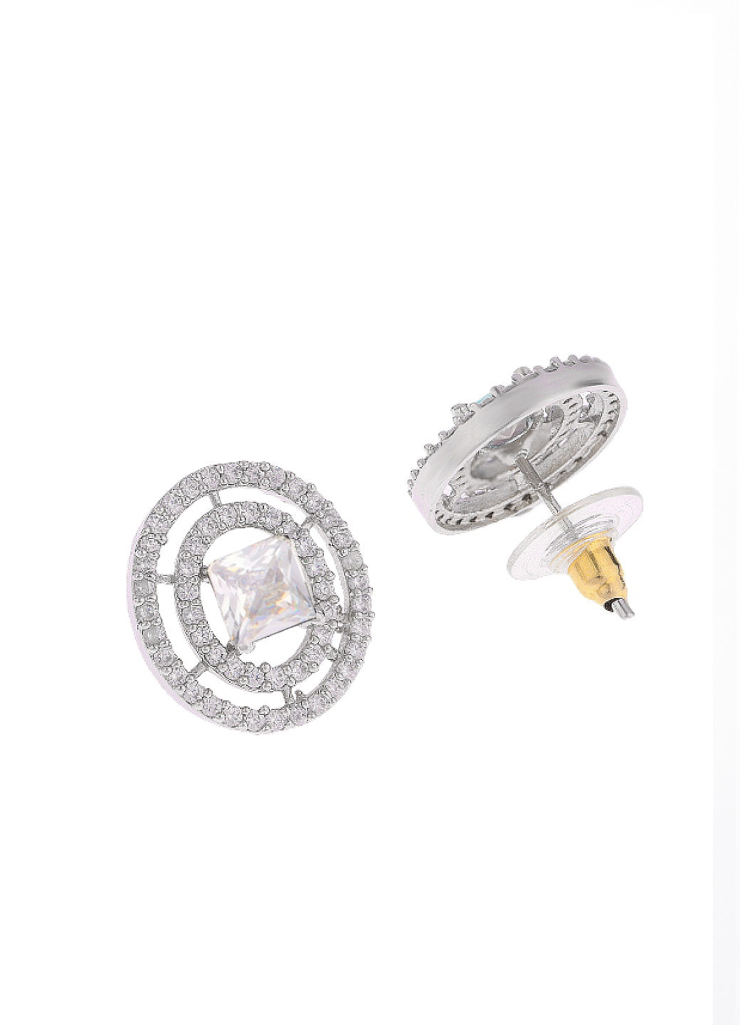 Rhodium Plated Oval Cut AD Diamond Studed Earring