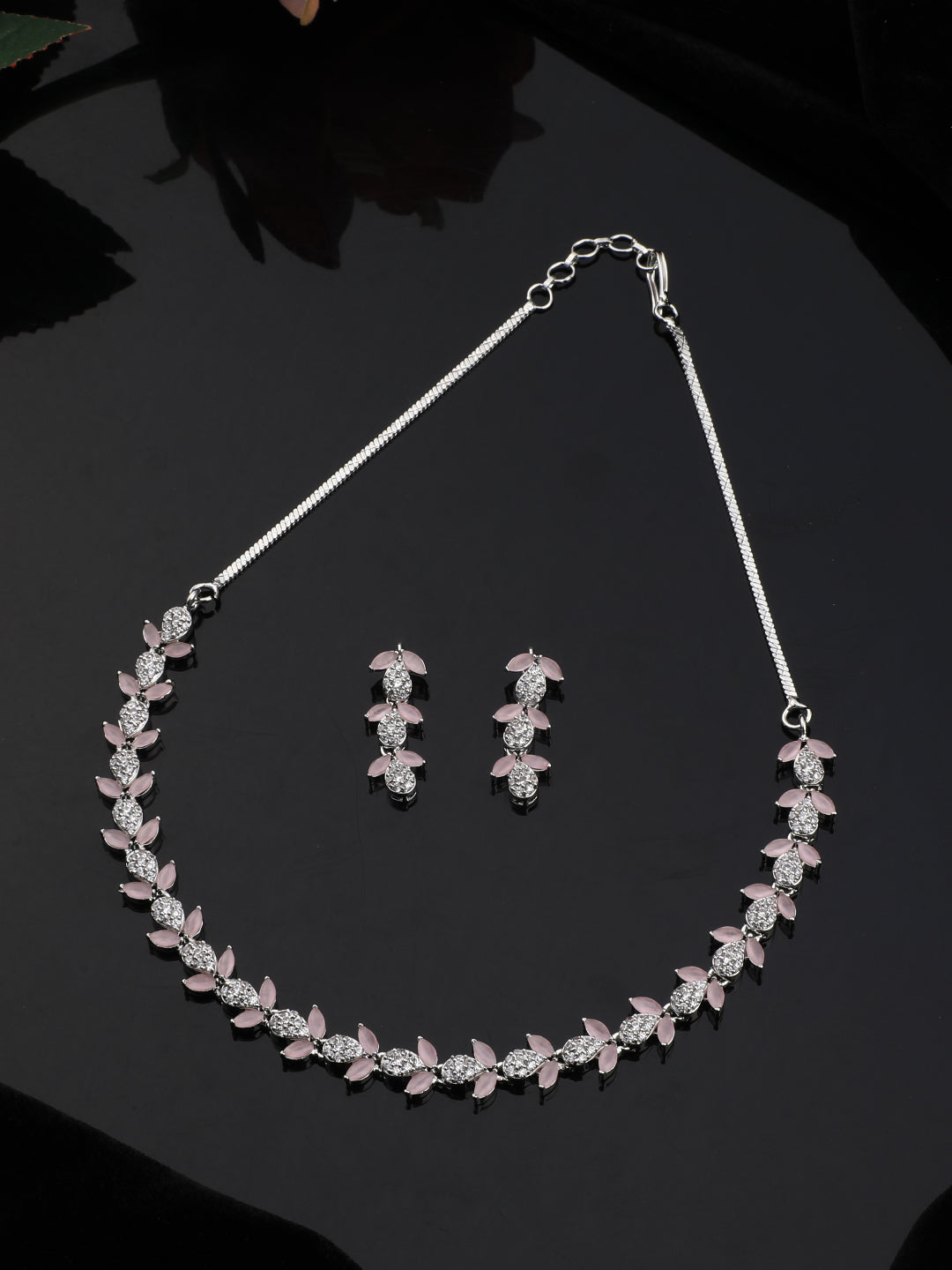 Rhodium Plated Cubic Zircons Studded Necklace Set.