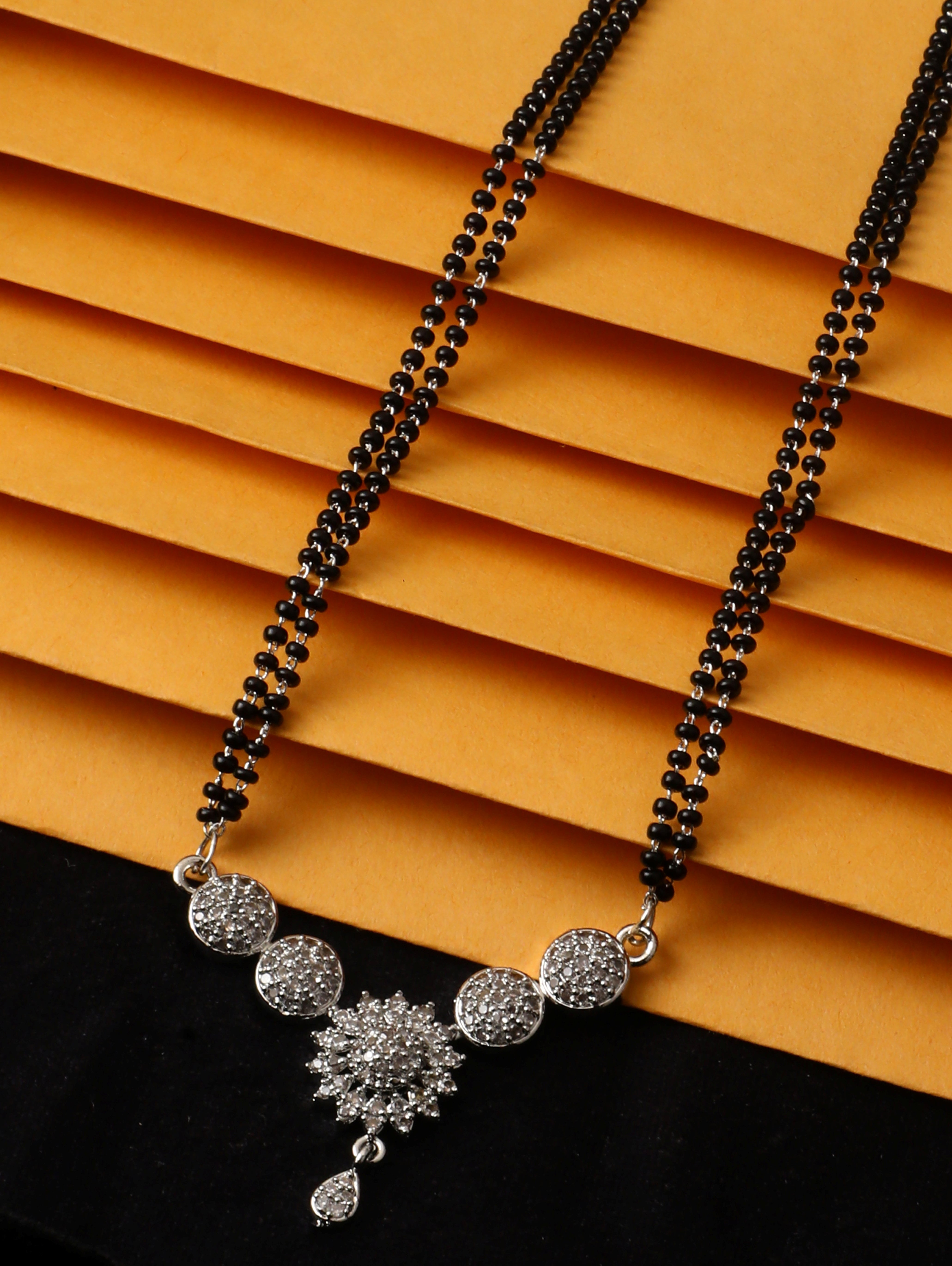 Silver-Plated & White AD Stone-Studded Mangalsutra