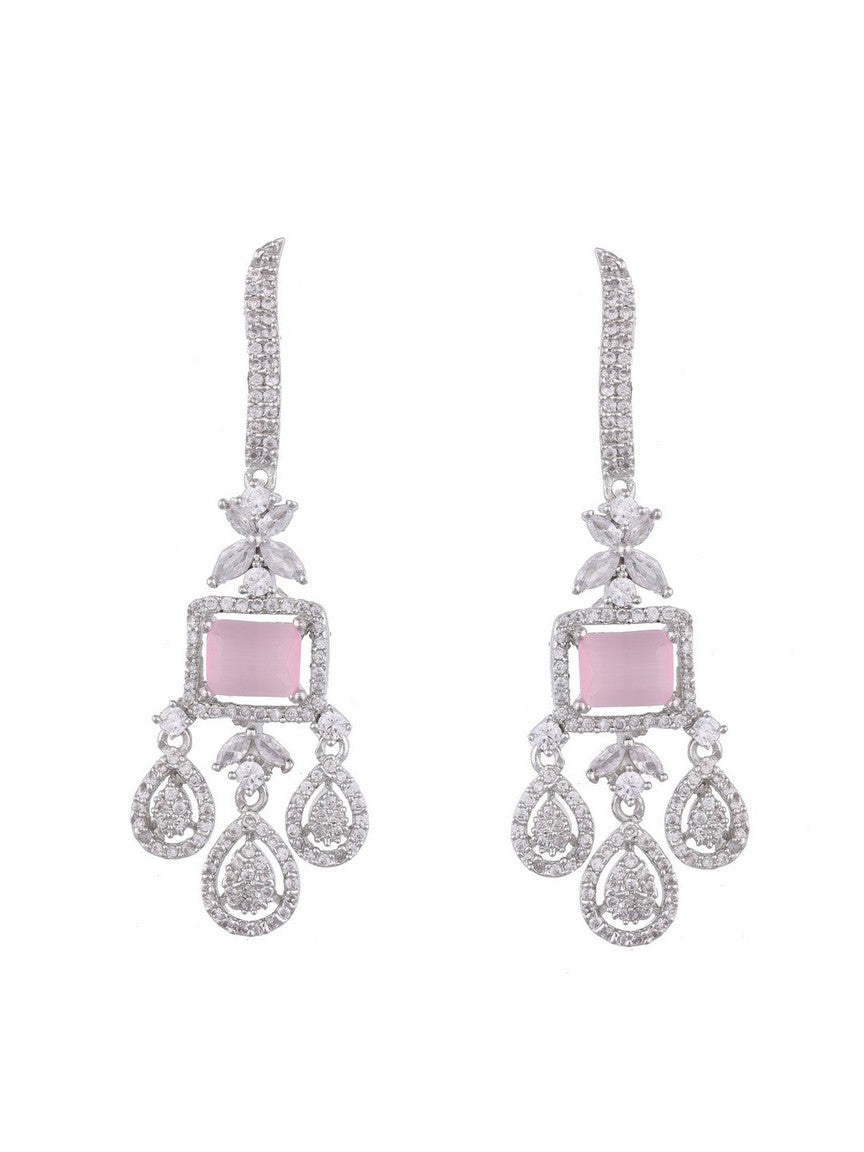 Silver Plated Earrings with Pink Stone