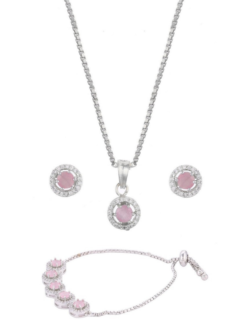 AD Diamond Studed Pendent Set With Earring And Bracelet