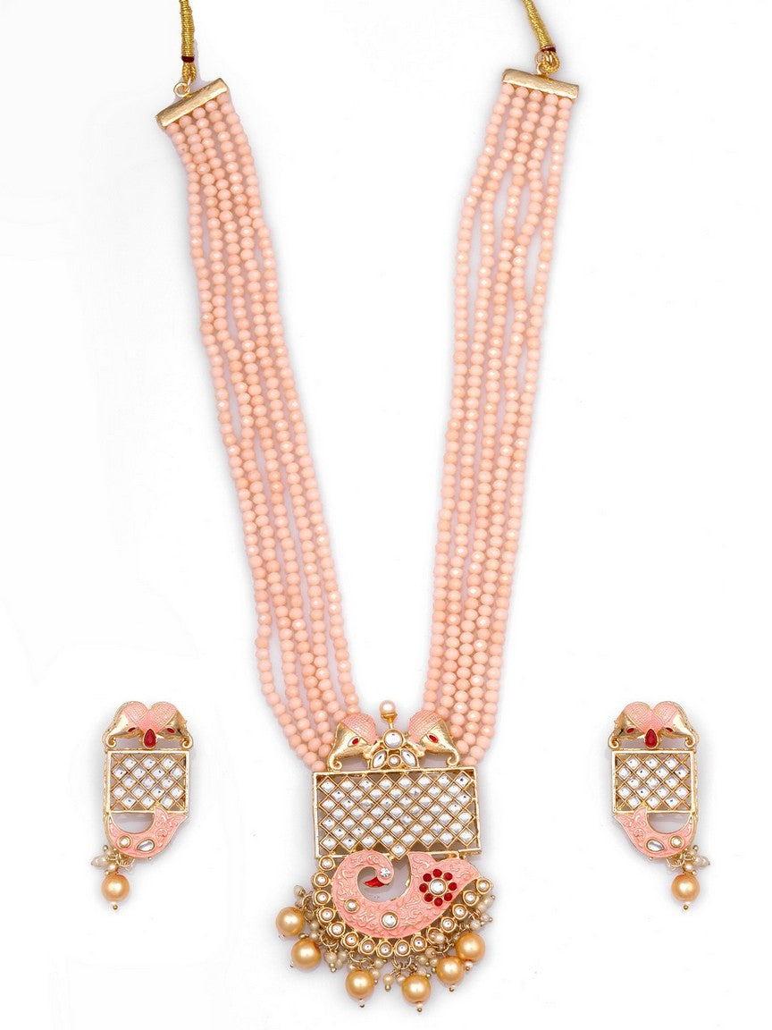 TRADITIONAL JAIPURI PEACH NECKLACE SET FOR WOMEN