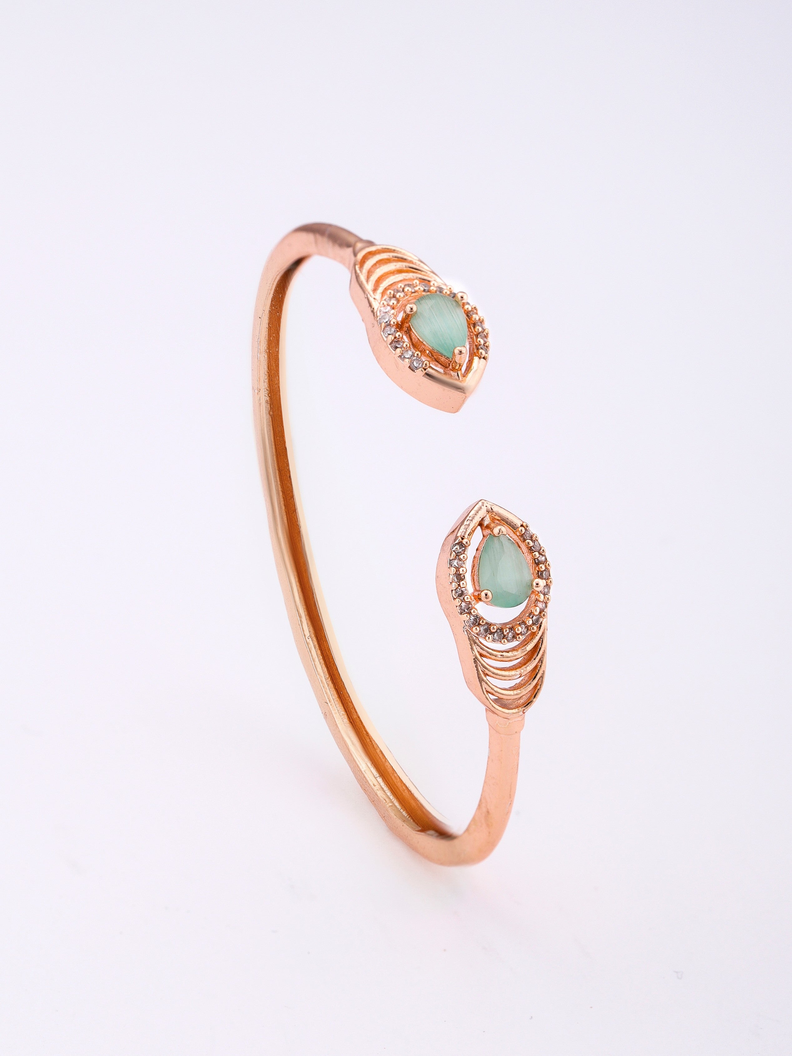 Rose Gold Plated Open Kada With Studed AD Diamond