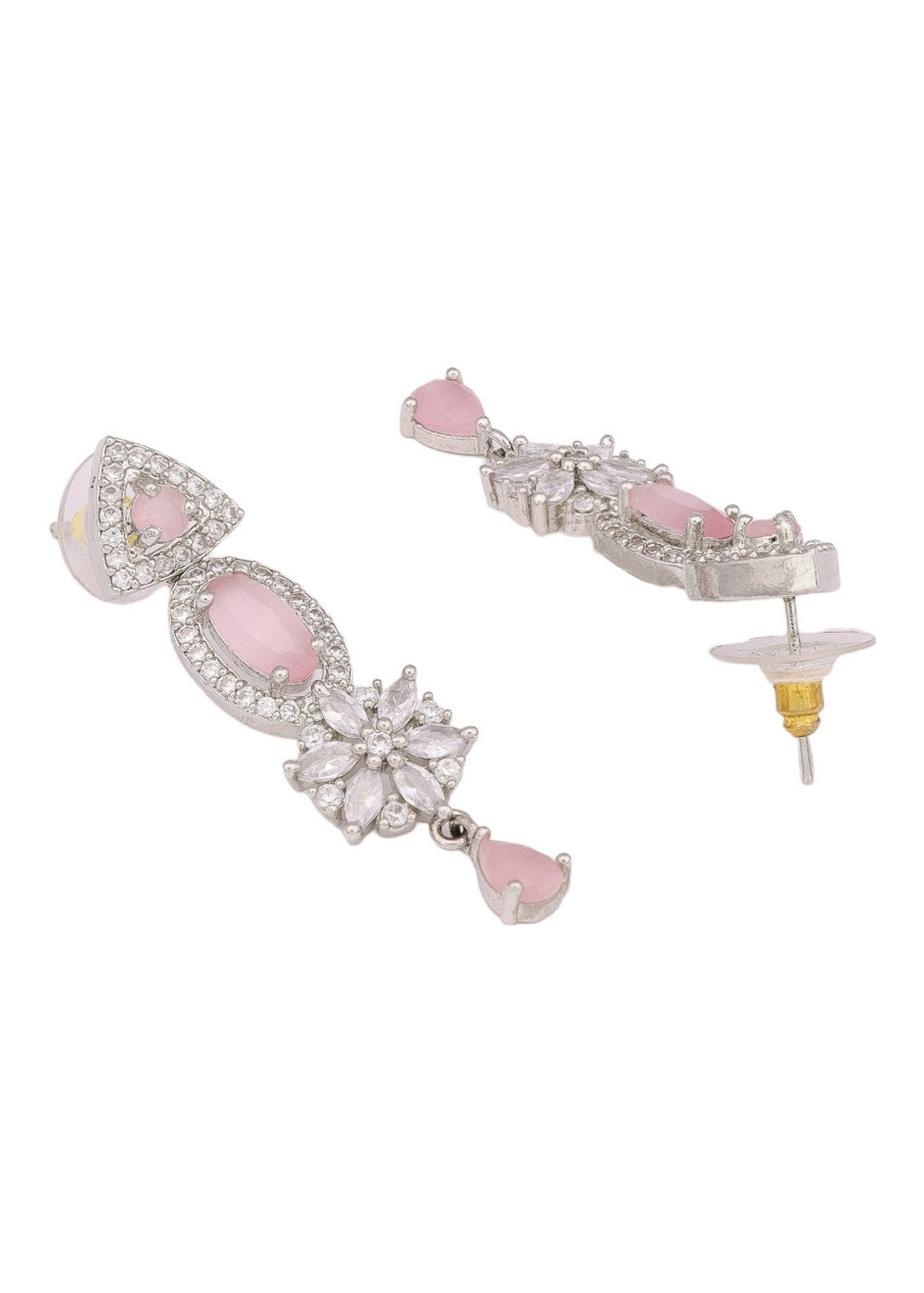 Rhodium Plated Pink Sapphire Zircons Studded Necklace Set.