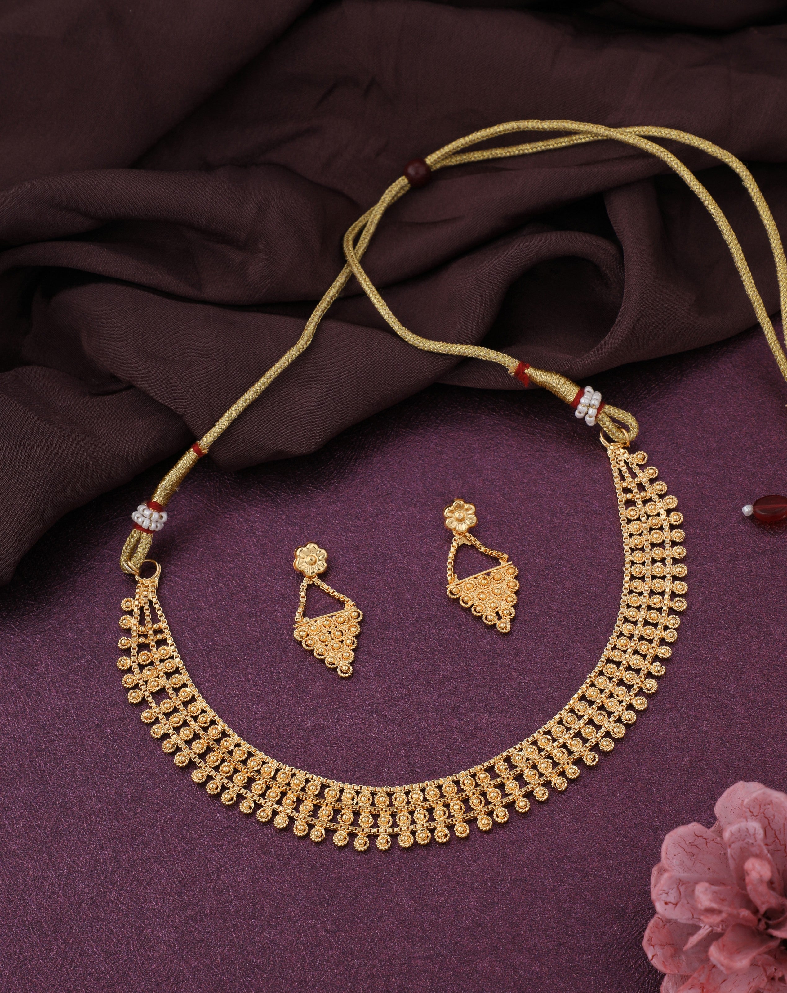 Gold-Plated Handmade Kalkati Set With Matching Earring