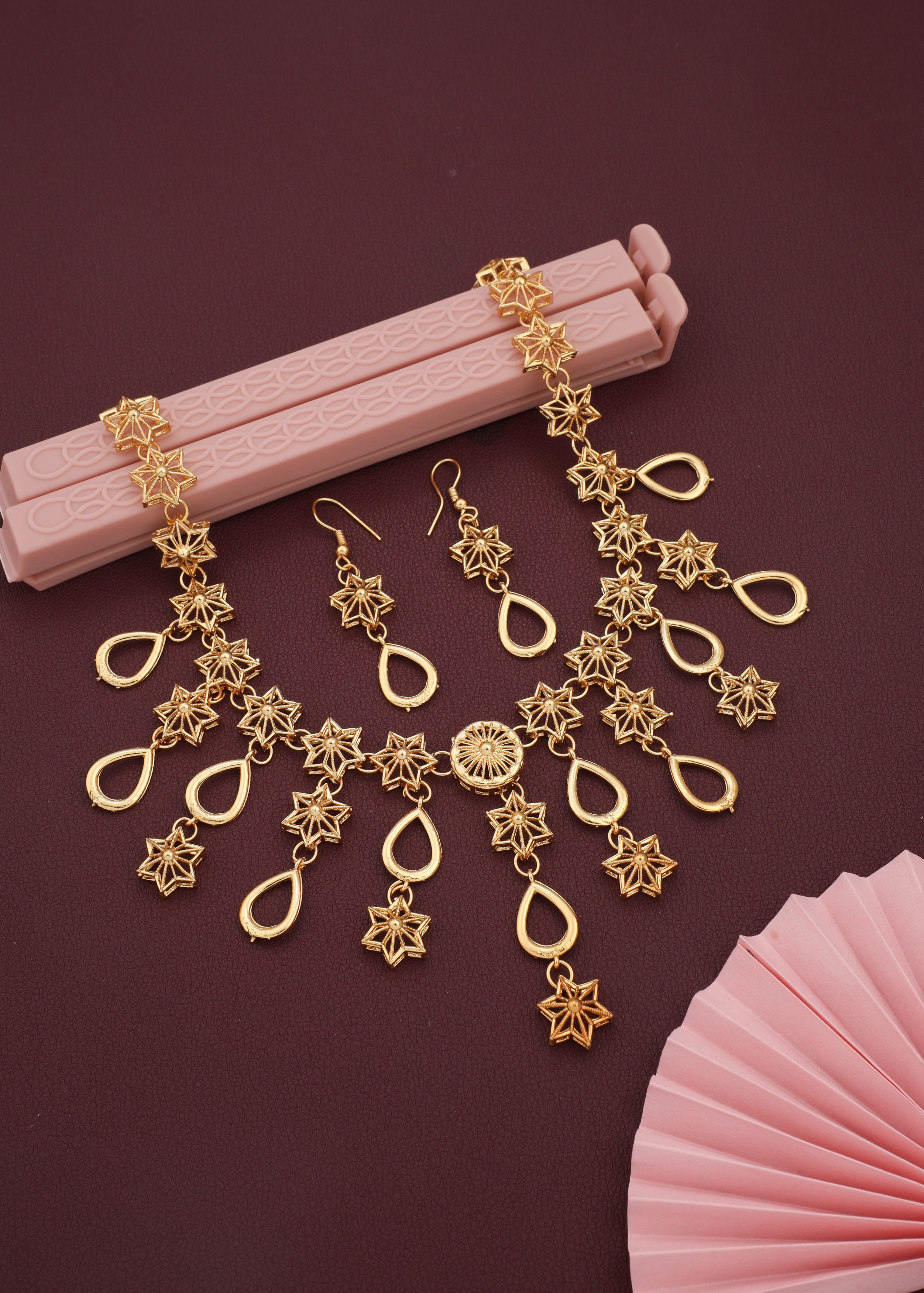 Premium Gold Plated Designer Short Necklace With Earring