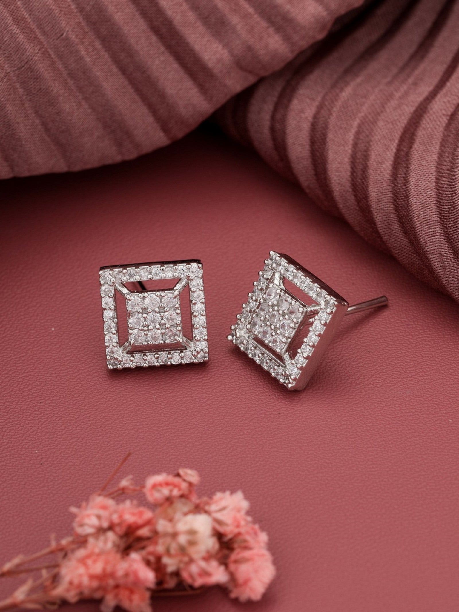 Silver Plated Square Shape Earring With Studed AD Diamond
