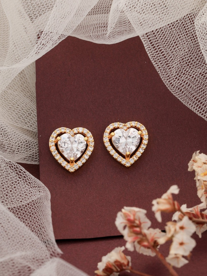 Gold Plated Heart Shape With AD Diamond Studed Earring