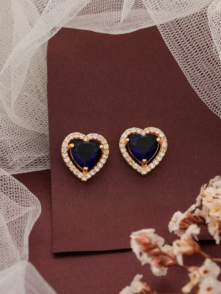 Gold Plated Heart Shape With AD Diamond Studed Earring