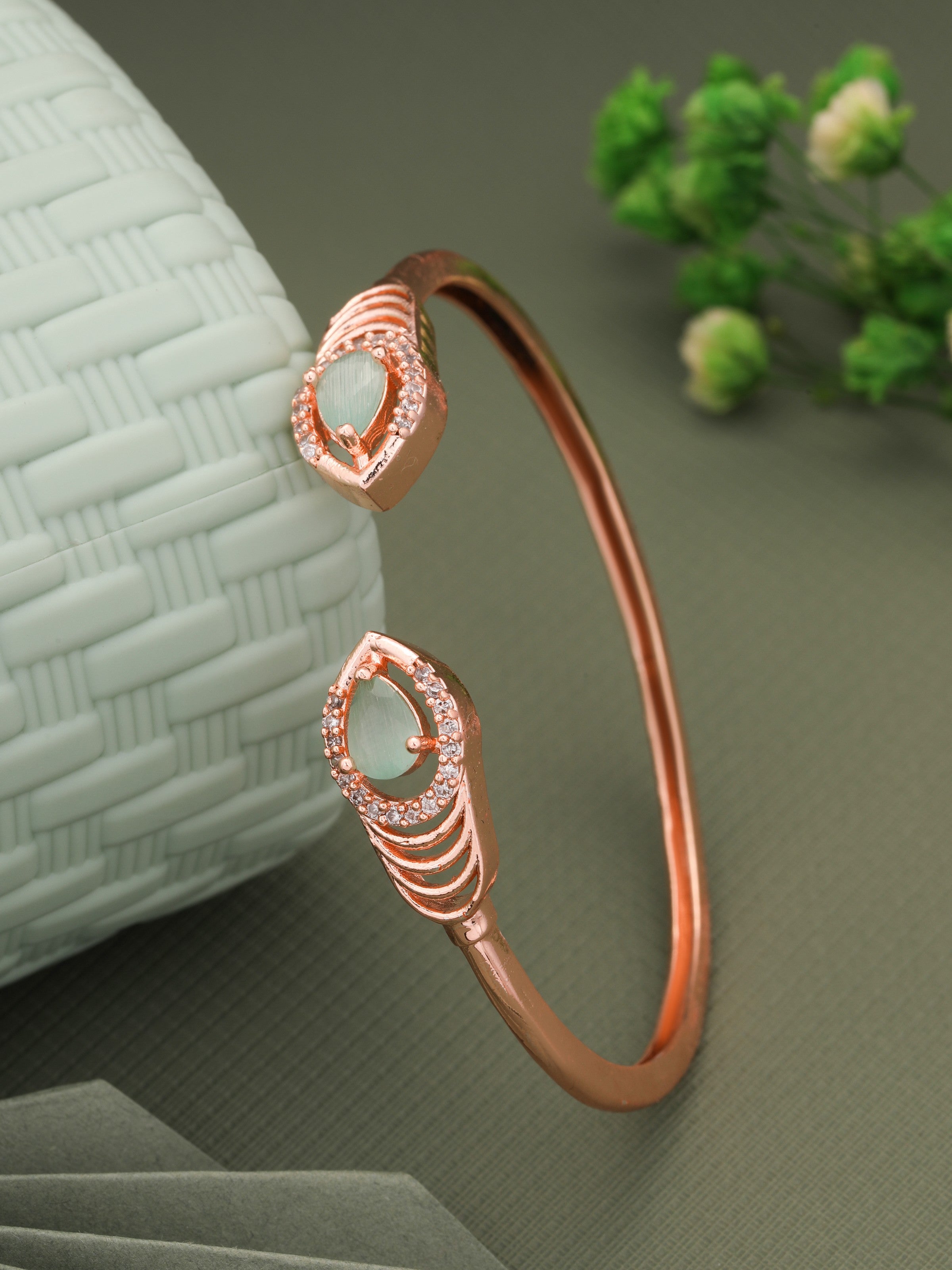 Rose Gold Plated Open Kada With Studed AD Diamond